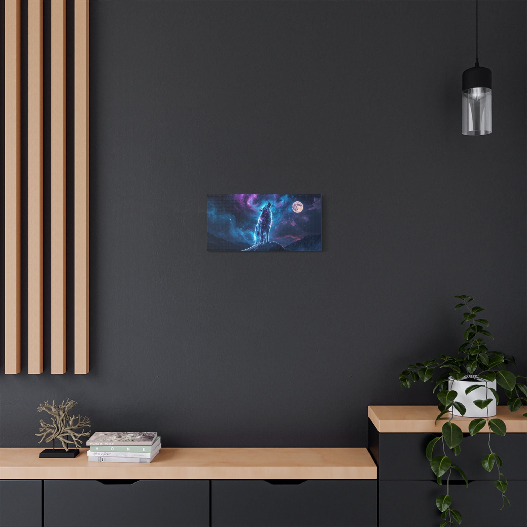 Galaxy Wolf Howling Satin Canvas