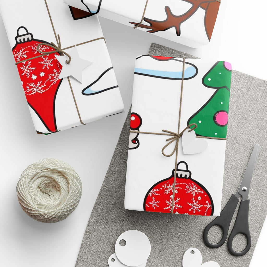 Reindeer Pattern Wrapping Paper | Christmas Trees Ornaments Gifts
