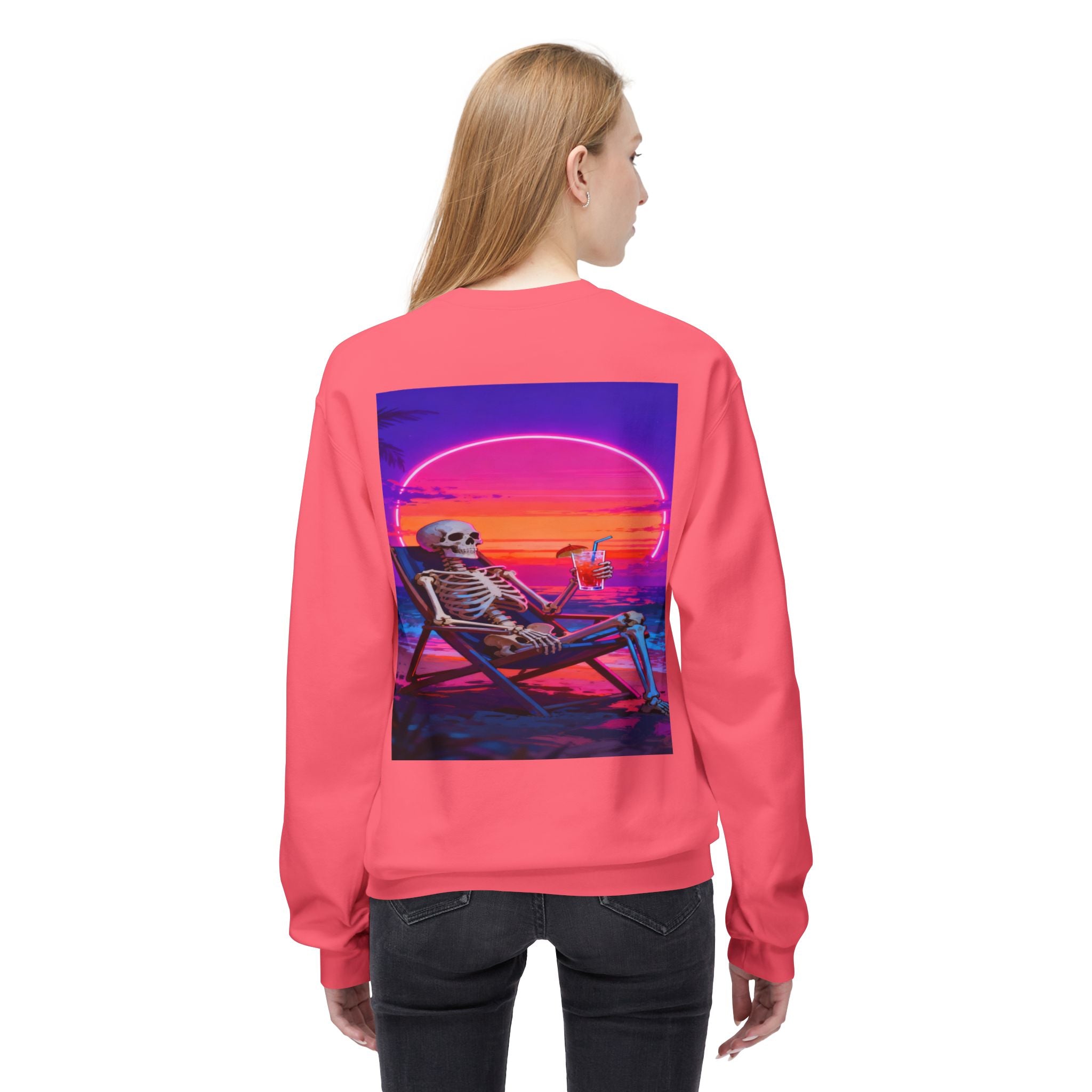 Retro Vaporwave Skeleton Beach Sweatshirt | Neon Sunset Aesthetic