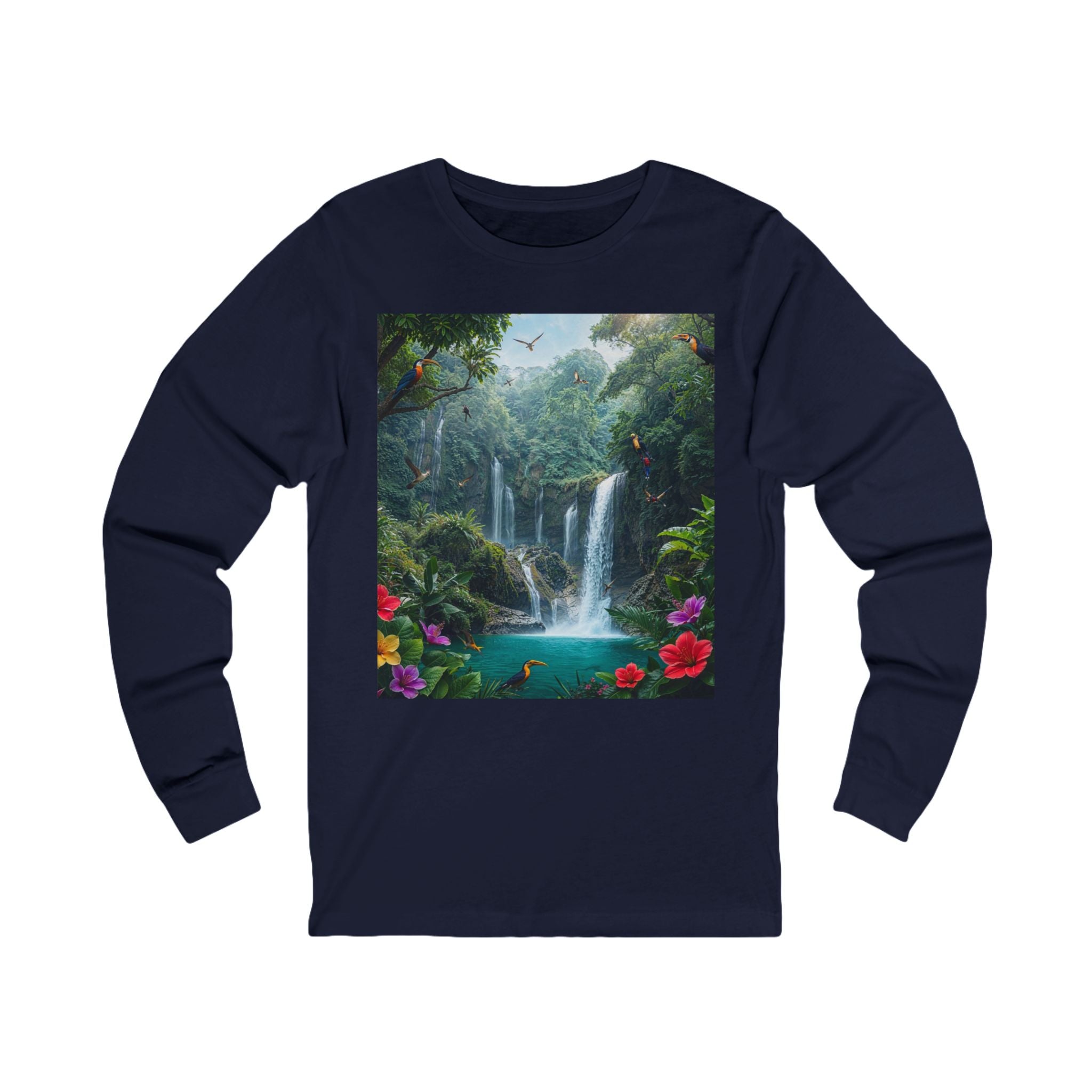 Tropical Waterfall Landscape Tee | Long Sleeve Nature Shirt