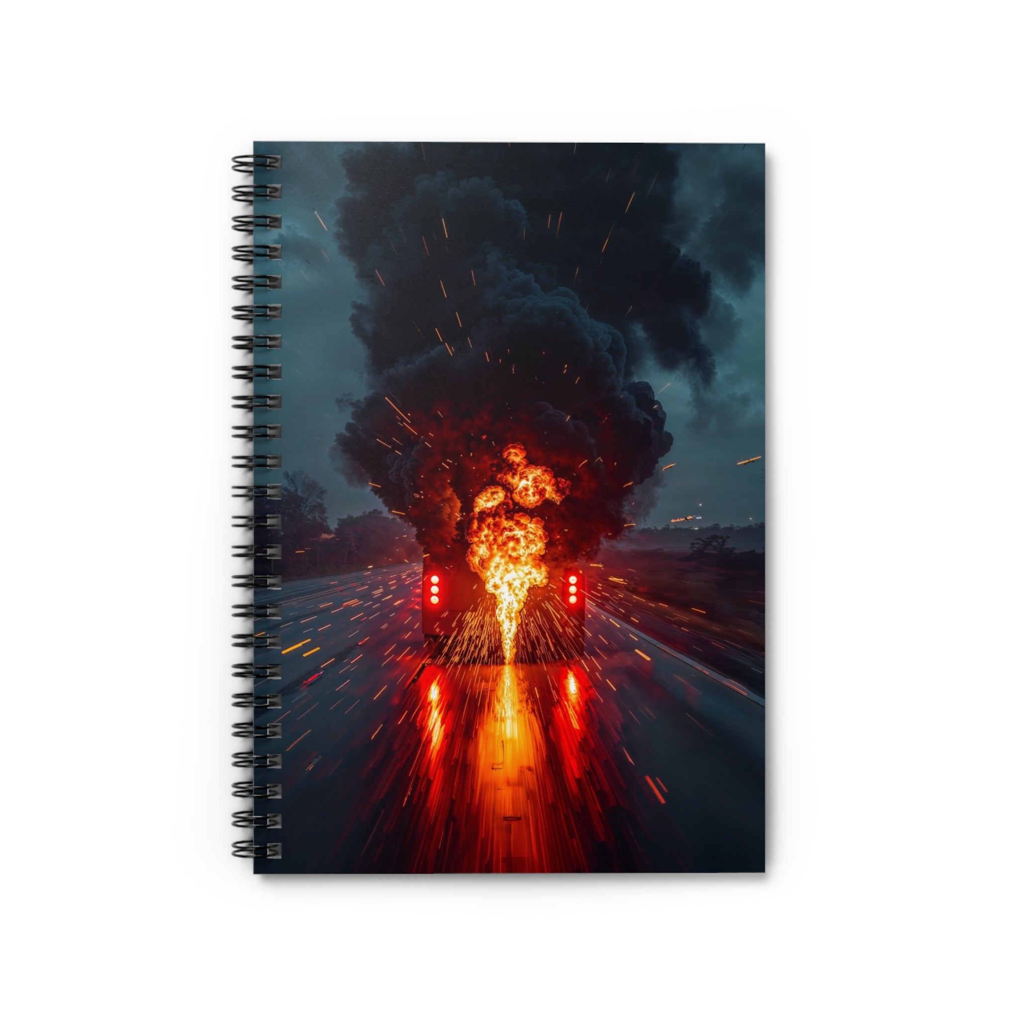 Spiral Notebook — Dramatic Flaming Truck Cover, Lined Journal for Automotive & Action Fans