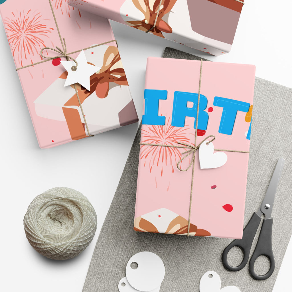 Pink Present Pattern  Gift Wrap Papers | Cute Wrapped Boxes Holiday Wrapping Paper Happy Birthday