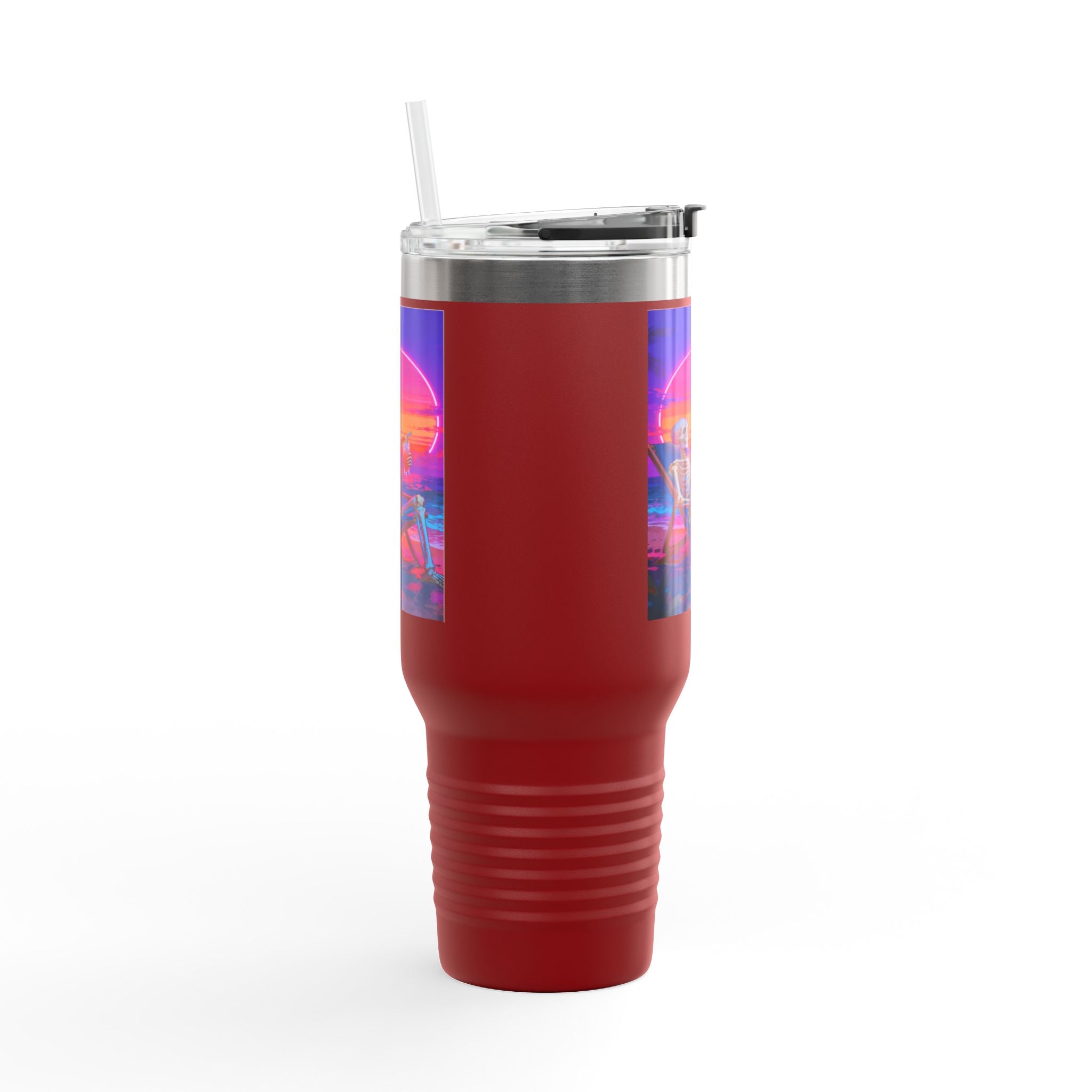 Retro Vaporwave Skeleton Sunset Insulated Travel Mug
