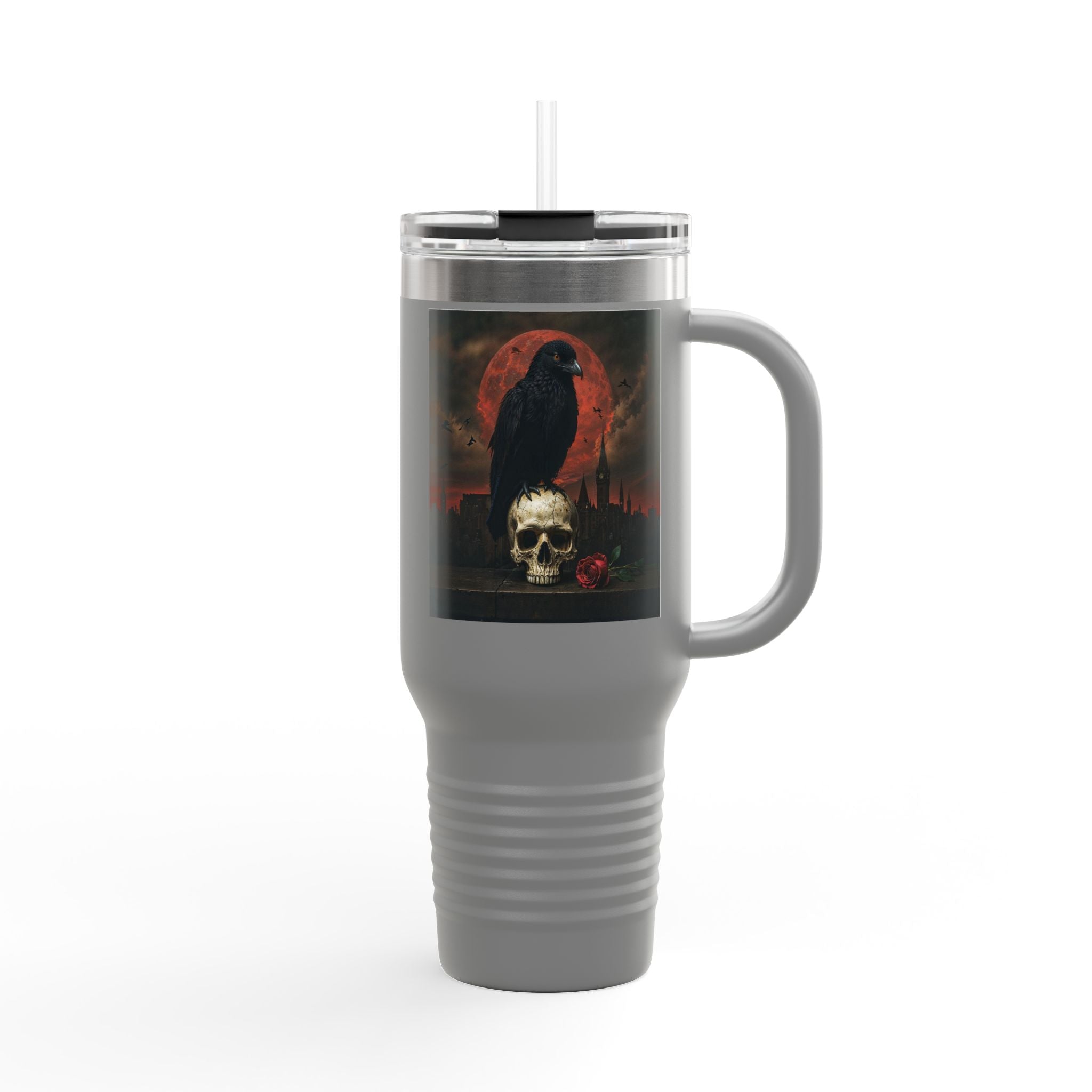 Raven on Skull with Blood Moon Insulated Travel Mug