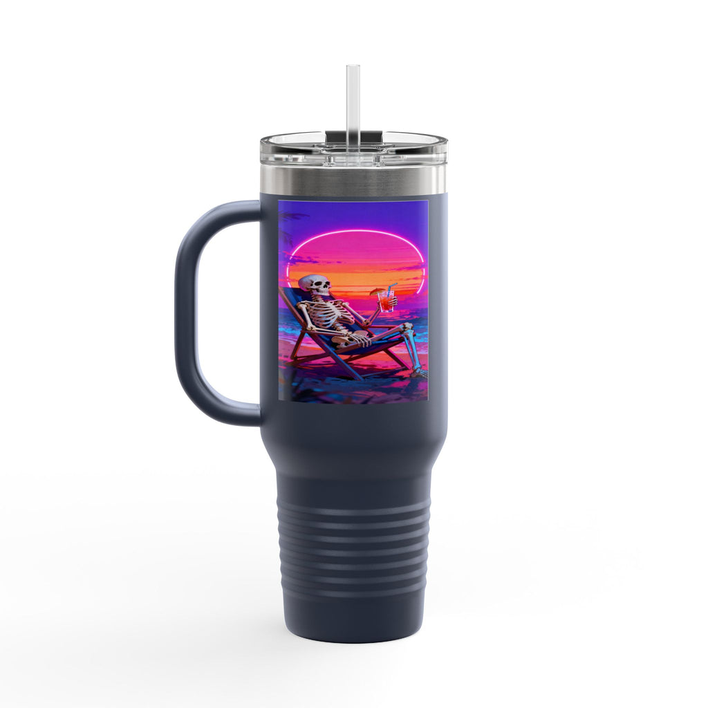 Retro Vaporwave Skeleton Sunset Insulated Travel Mug