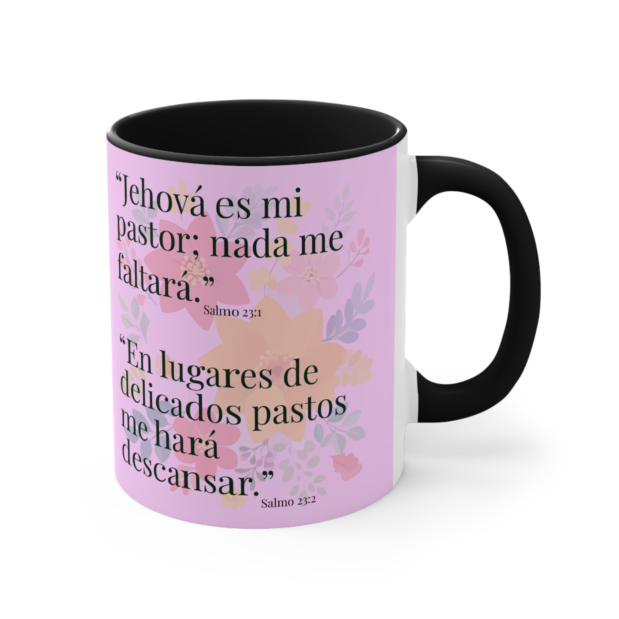 Lion Illustration Accent Mug | Bible Verse Spanish Text, Pink Interior