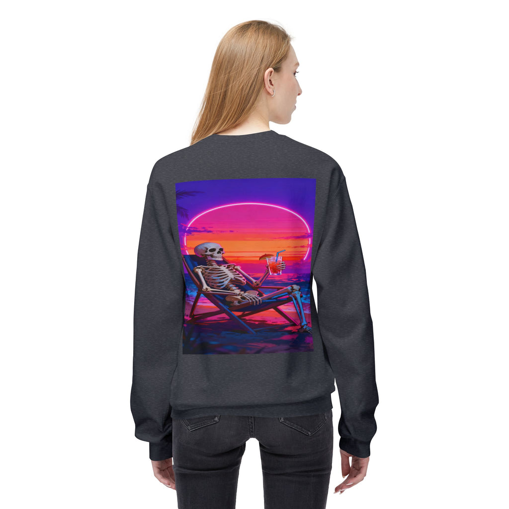 Retro Vaporwave Skeleton Beach Sweatshirt | Neon Sunset Aesthetic