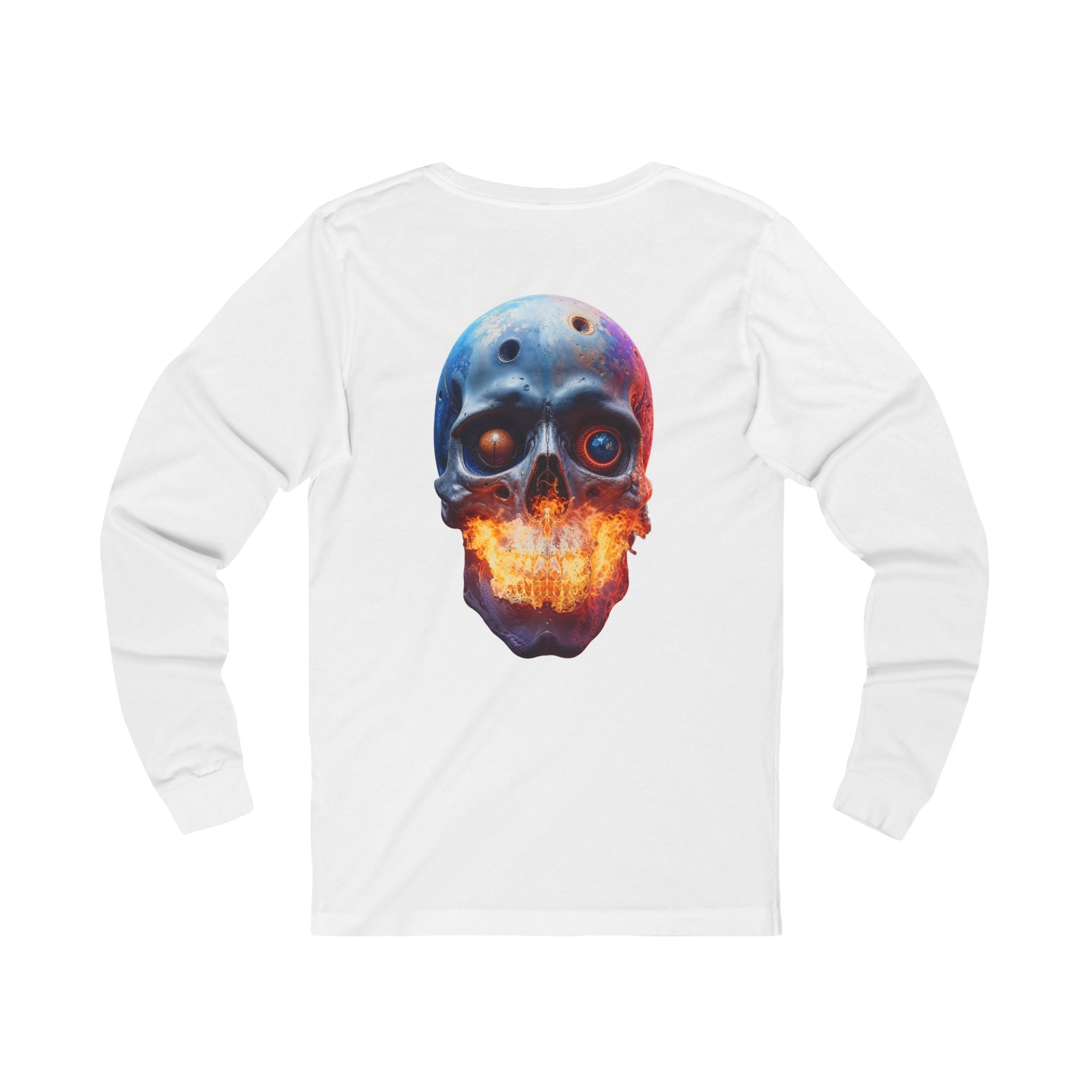 Fiery Neon Skull Long Sleeve Tee | Glowing Skull Artwork Tee