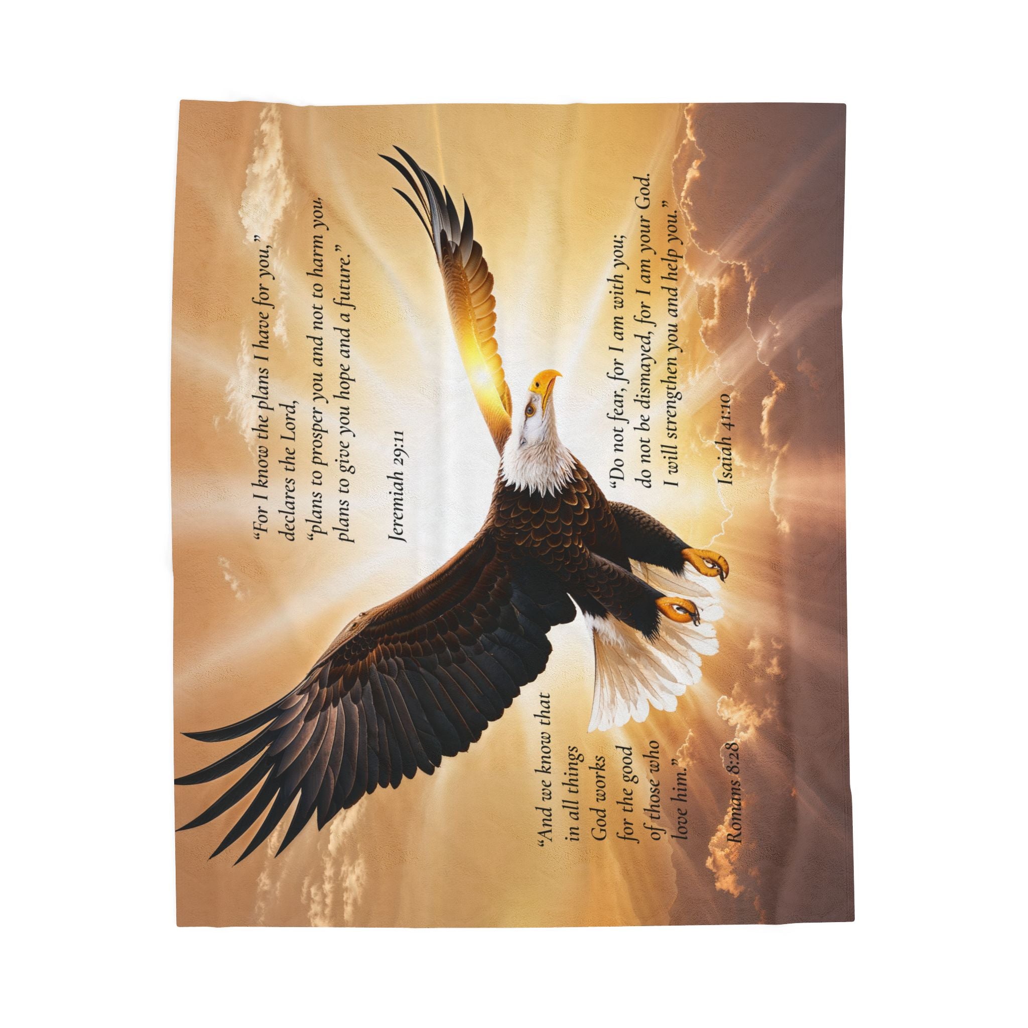 Soaring Bald Eagle Scripture Velveteen Blanket | Inspirational Psalm Design