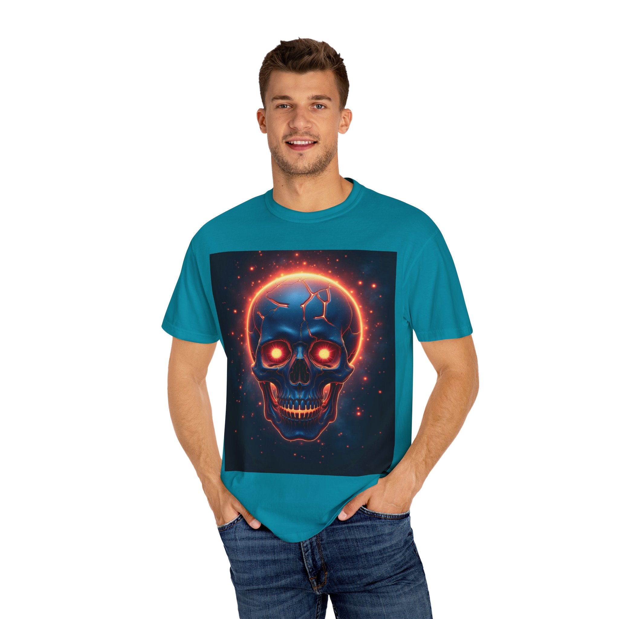 Glowing Neon Skull T-shirt | Fiery Skull Graphic Tee