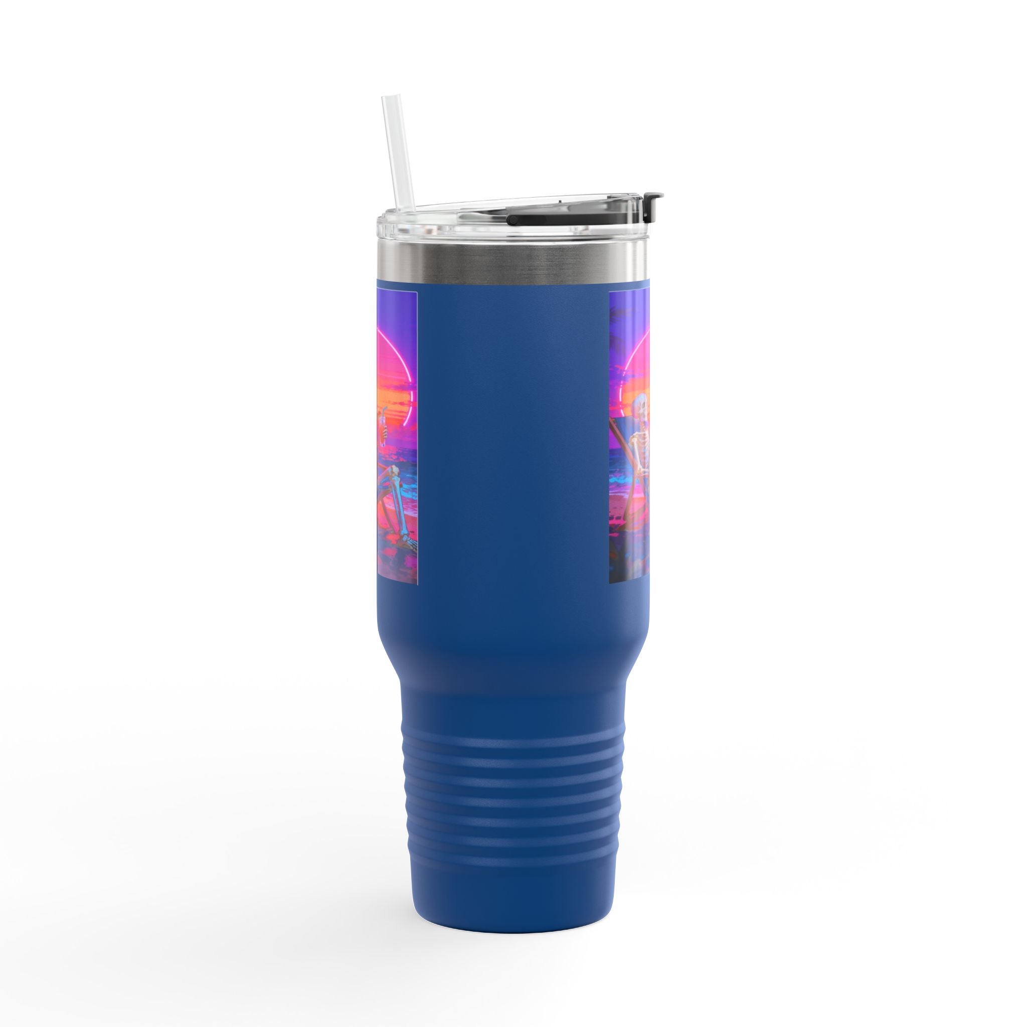Retro Vaporwave Skeleton Sunset Insulated Travel Mug
