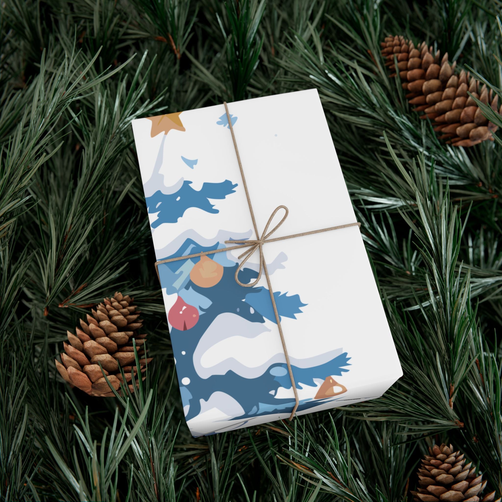 Snowman and Christmas Tree Gift Wrap Paper | Winter Snowflake Wrapping Paper