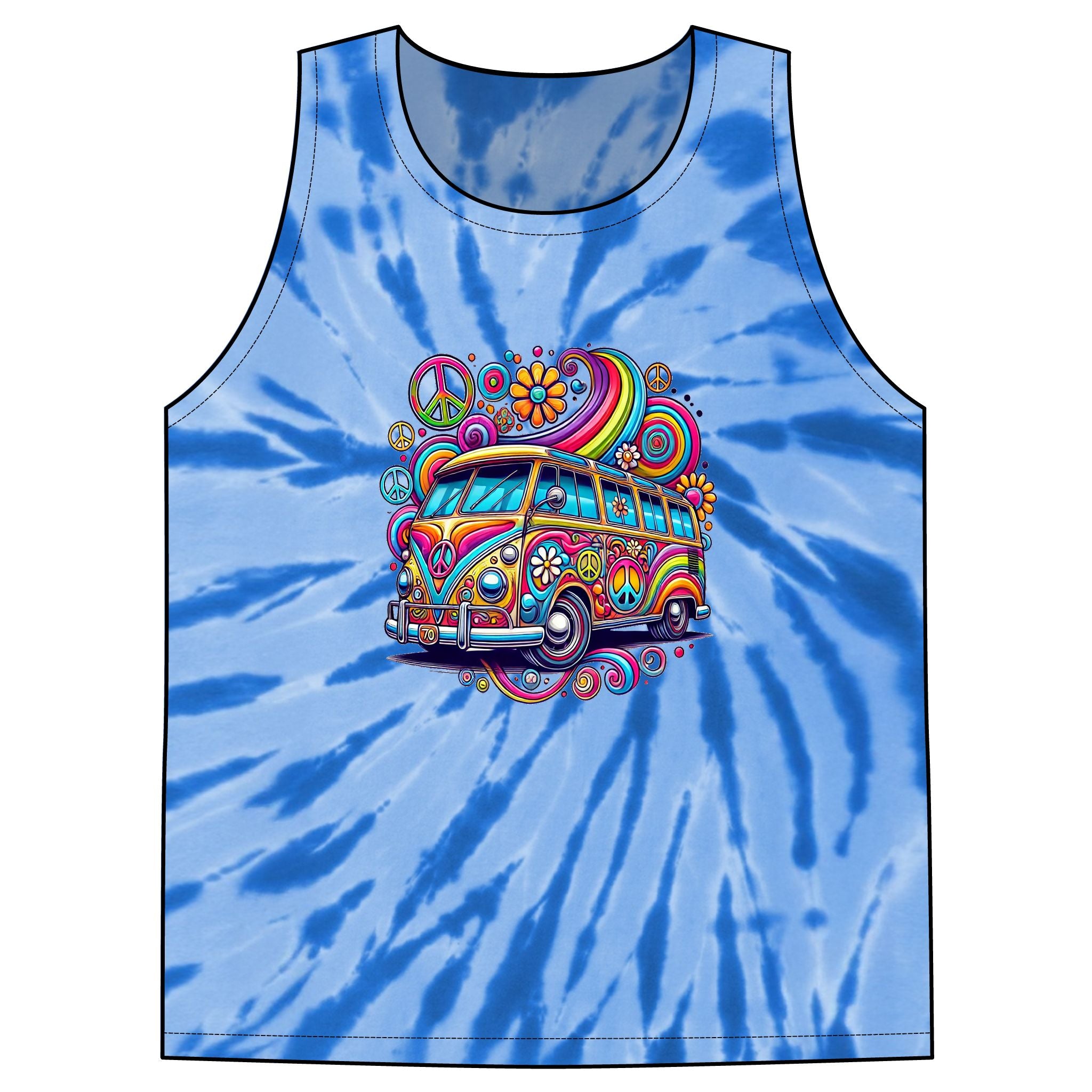 Psychedelic Hippie VW Bus Tie-Dye Tank Top | Retro Peace Van
