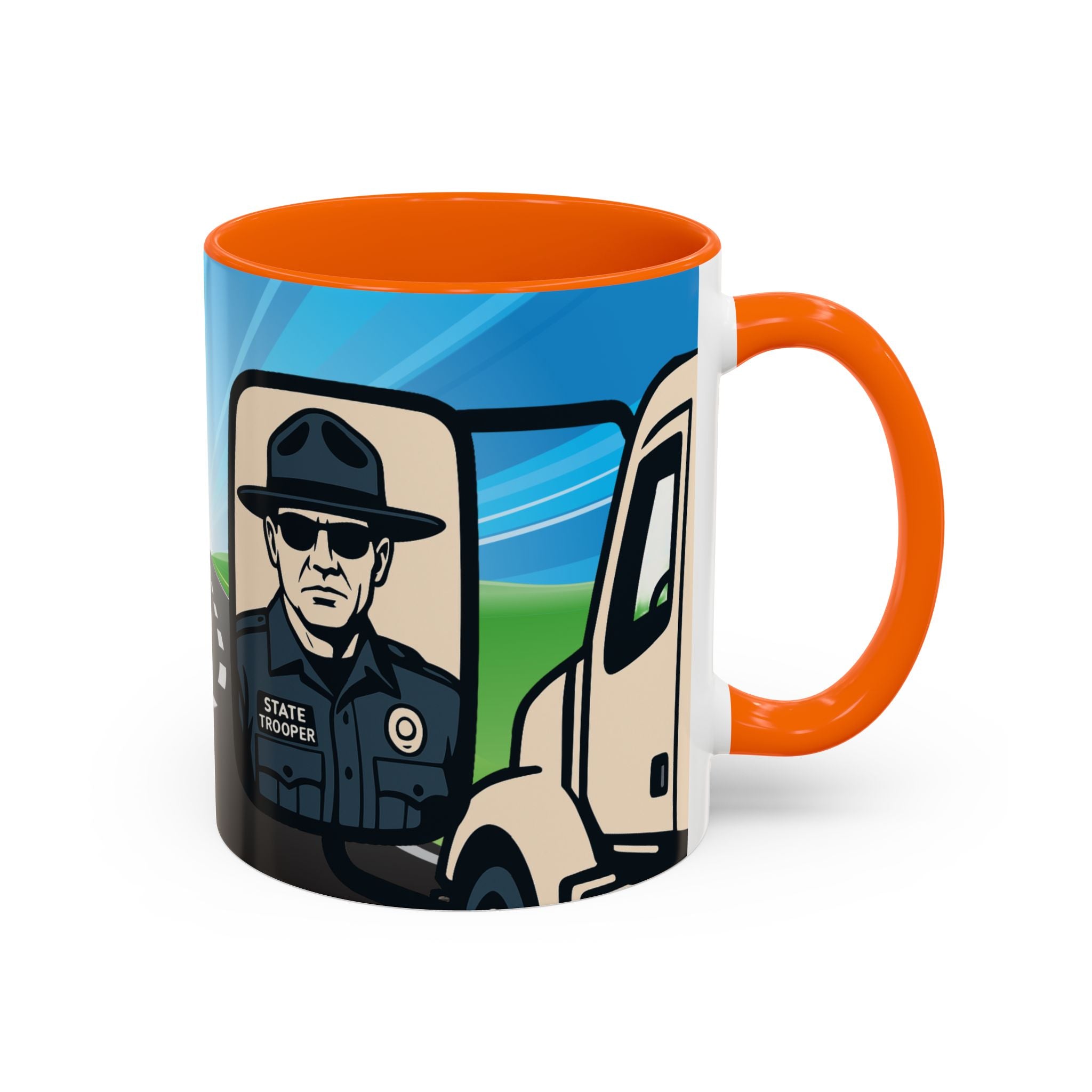 State Trooper Highway Scene Mug | Accent Coffee Mug 11oz 15oz