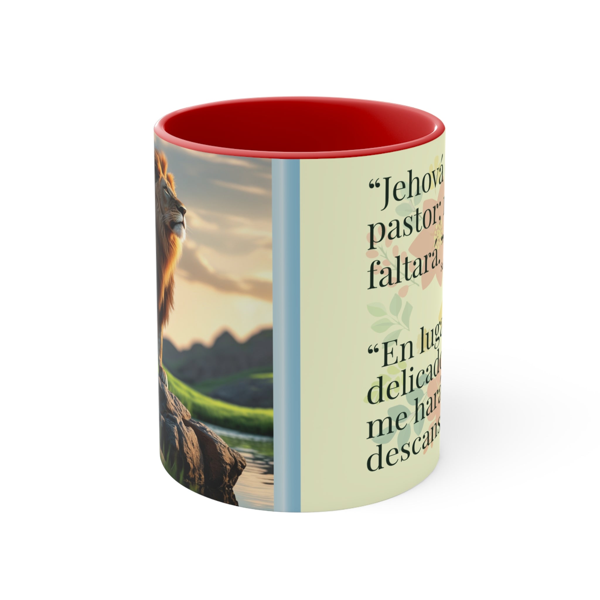 Lion Scene Mug | Accent Pink Interior, Inspirational Scripture Panel