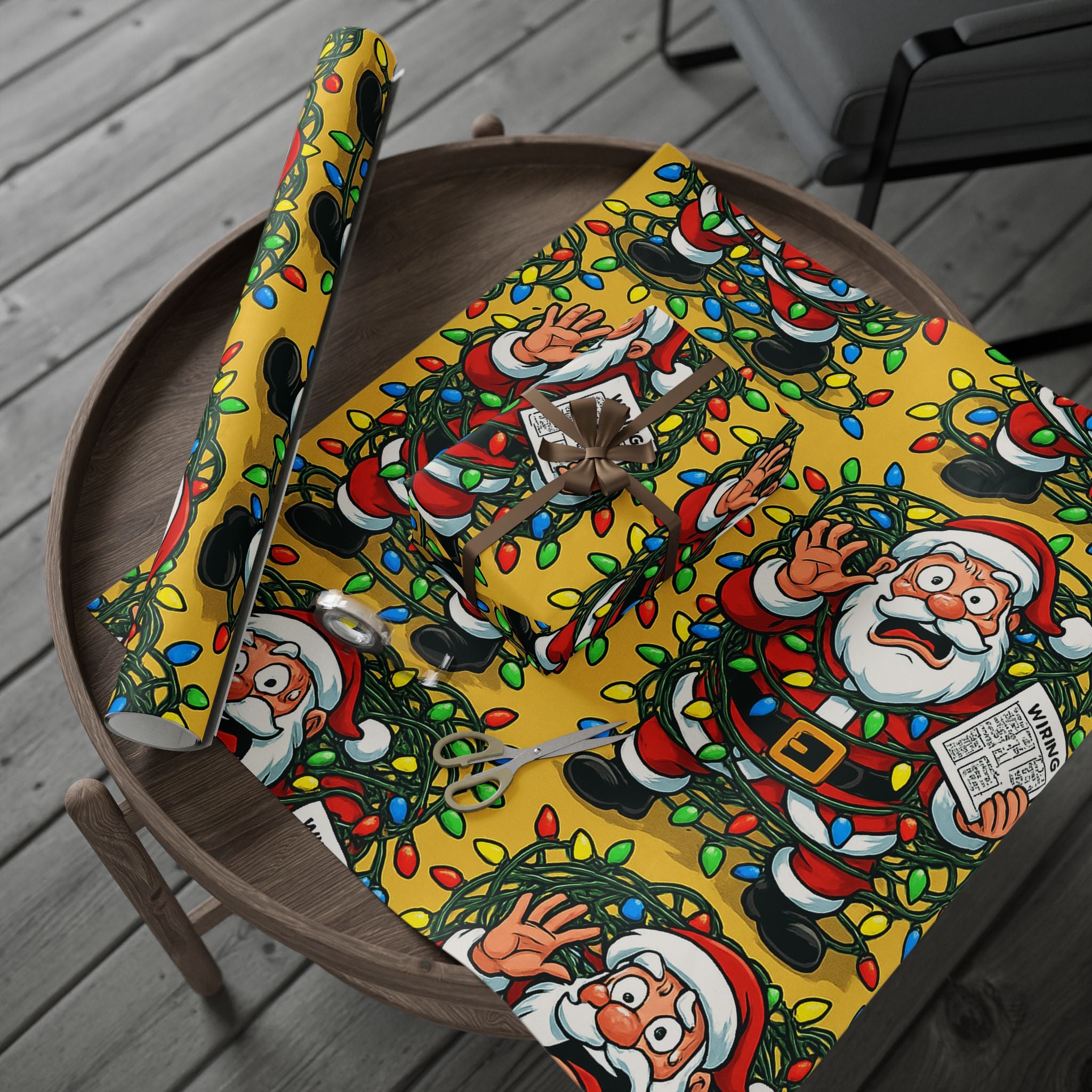 Santa Wreath Wrapping Paper | Christmas Holiday Gift Wrap Roll