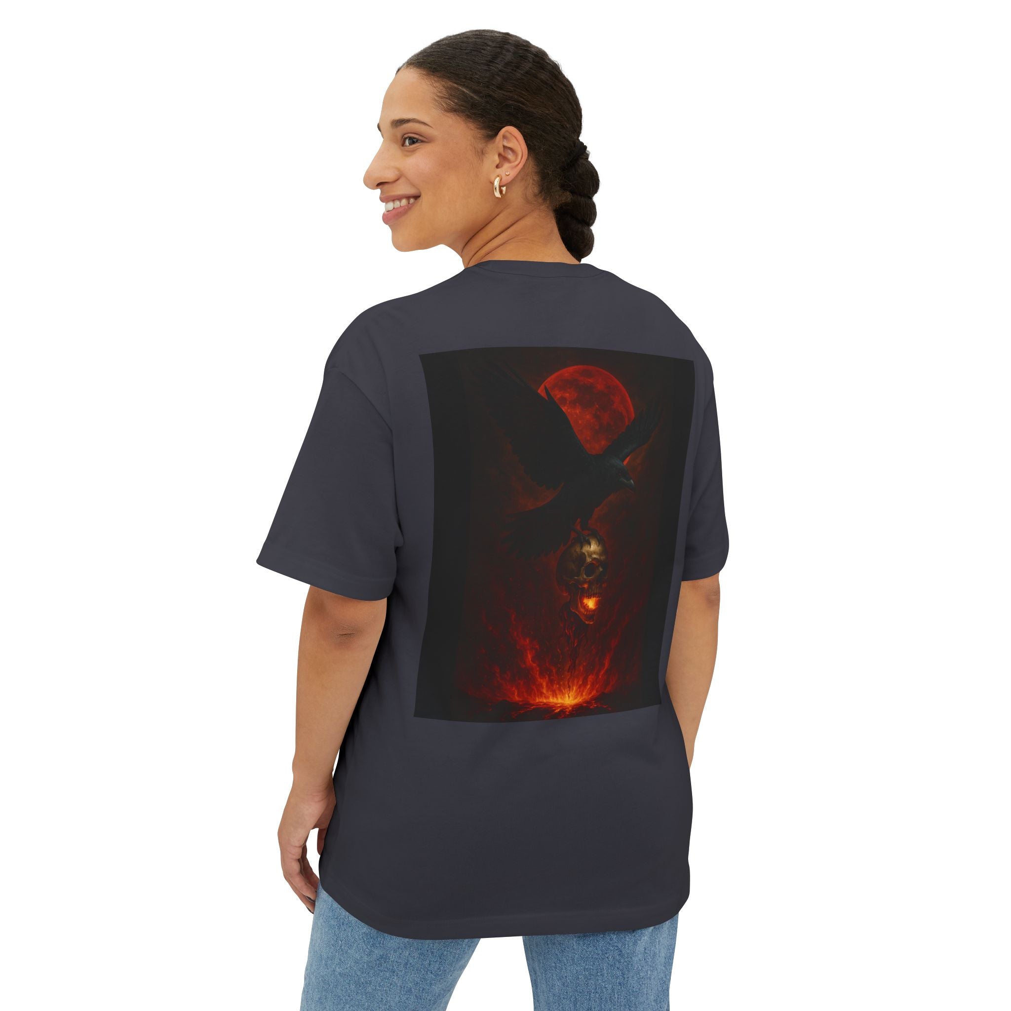 Raven Rising from Flames Skull Tee | Gothic Metal Fantasy