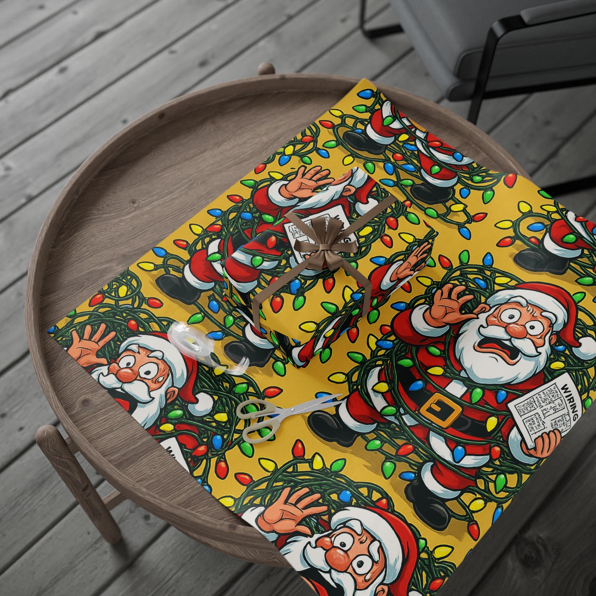 Santa Wreath Wrapping Paper | Christmas Holiday Gift Wrap Roll