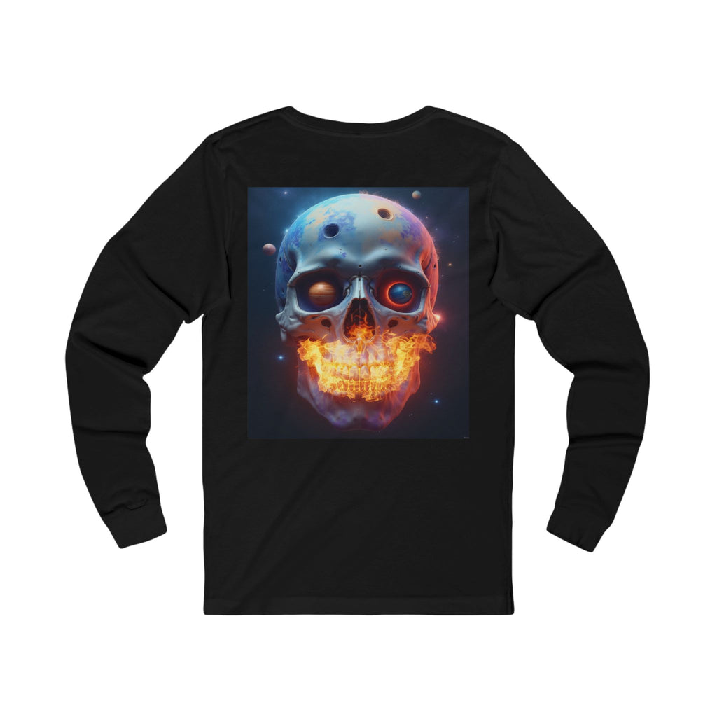 Fiery Neon Skull Long Sleeve Tee | Glowing Skull Artwork Tee