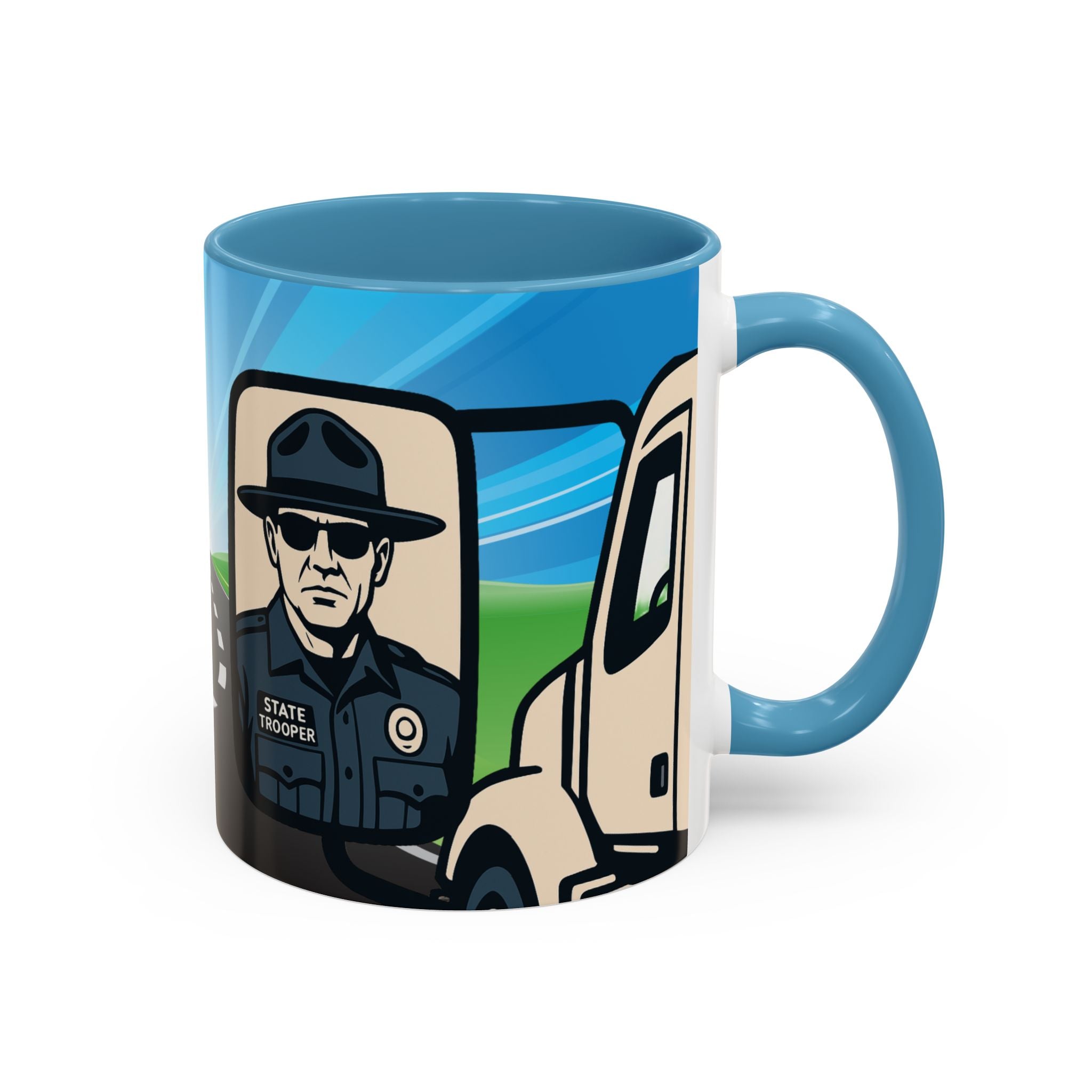 State Trooper Highway Scene Mug | Accent Coffee Mug 11oz 15oz