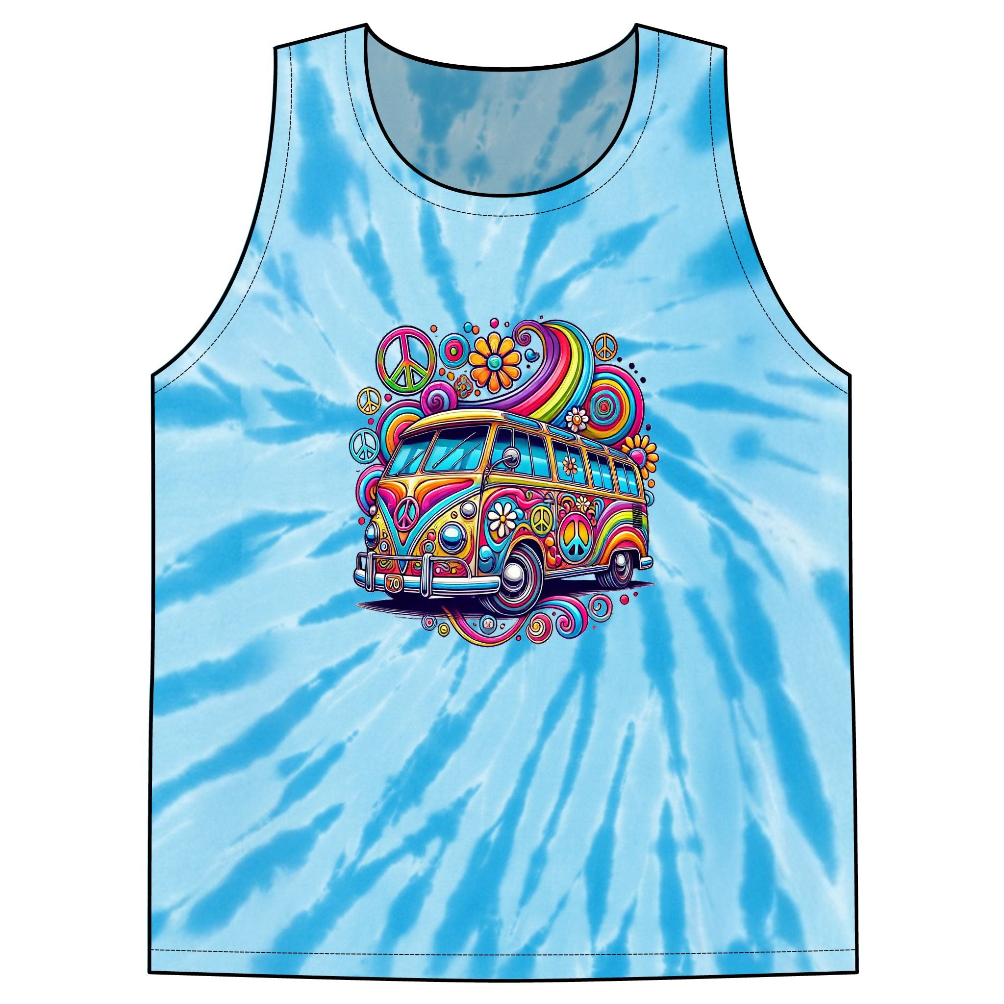 Psychedelic Hippie VW Bus Tie-Dye Tank Top | Retro Peace Van