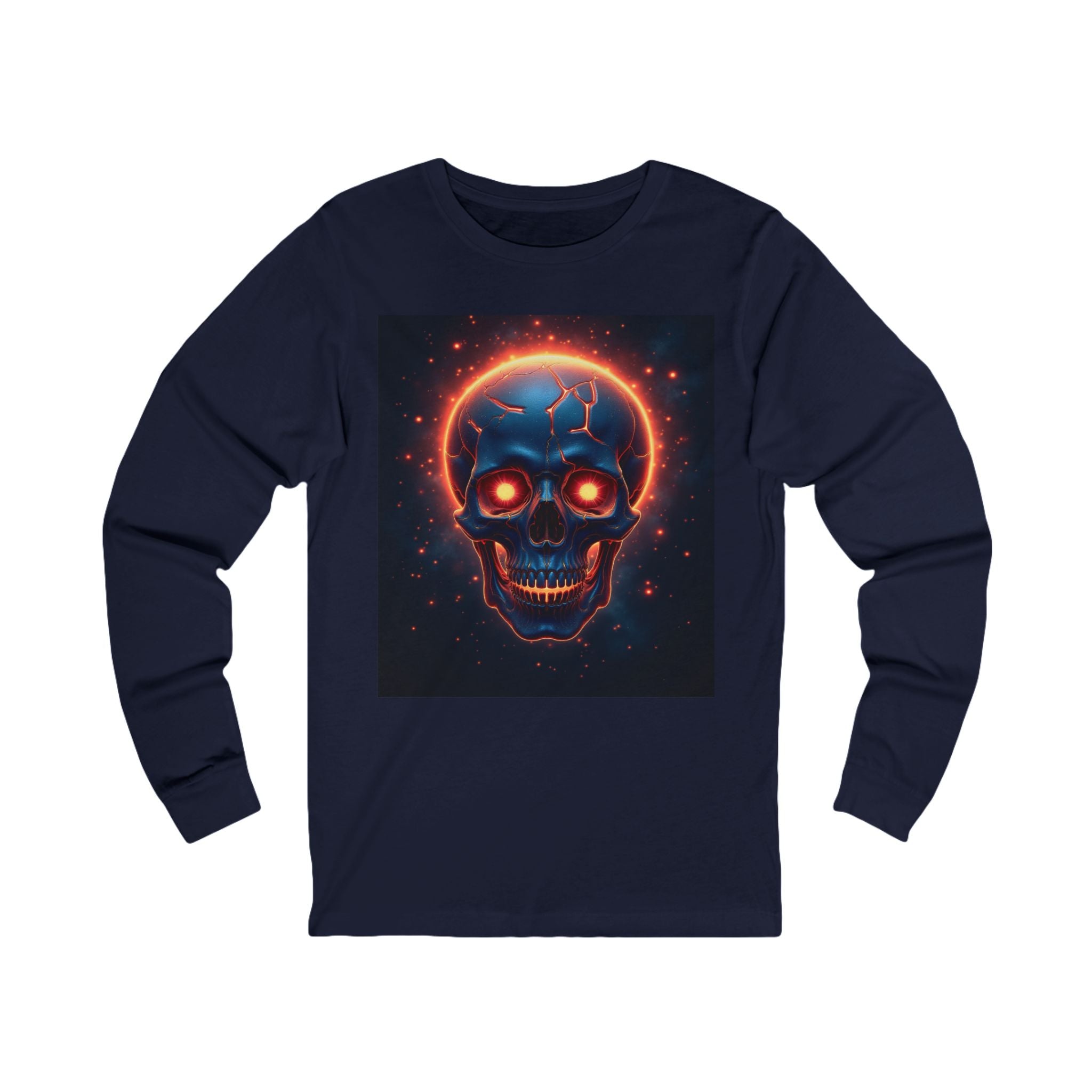 Fiery Neon Skull Long Sleeve Tee | Glowing Skull Artwork Tee
