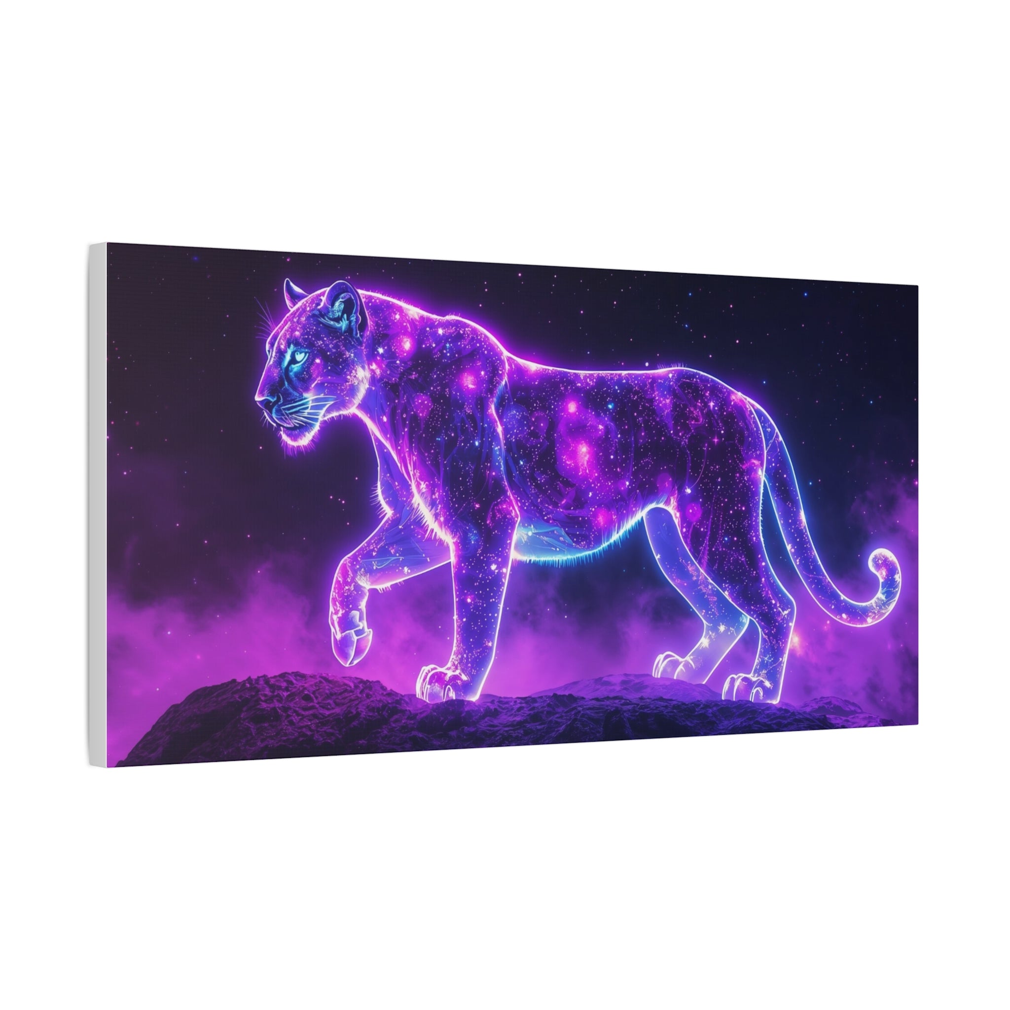 Neon Galaxy Panther Canvas | Matte Stretched Wall Art 1.25"