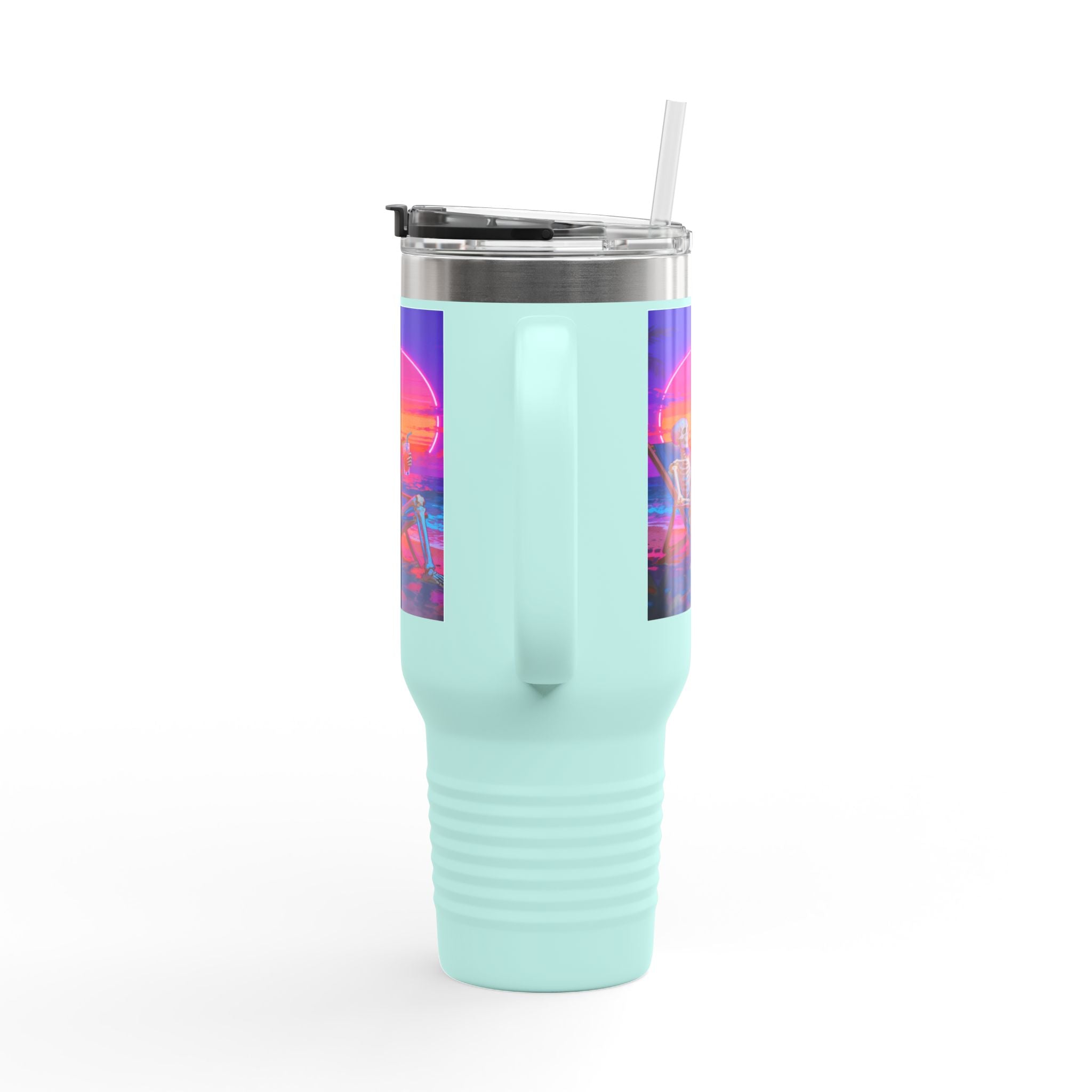 Retro Vaporwave Skeleton Sunset Insulated Travel Mug