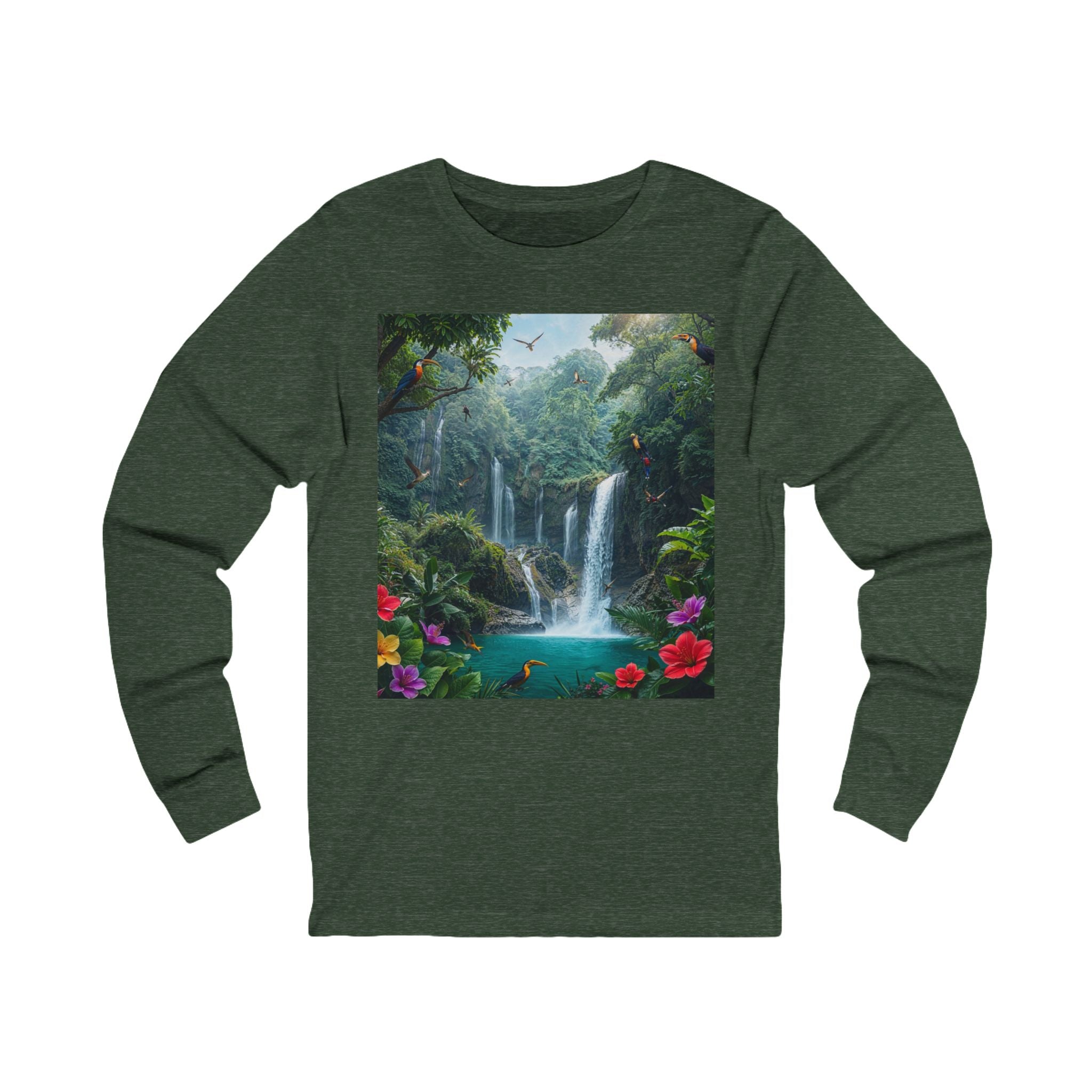 Tropical Waterfall Landscape Tee | Long Sleeve Nature Shirt