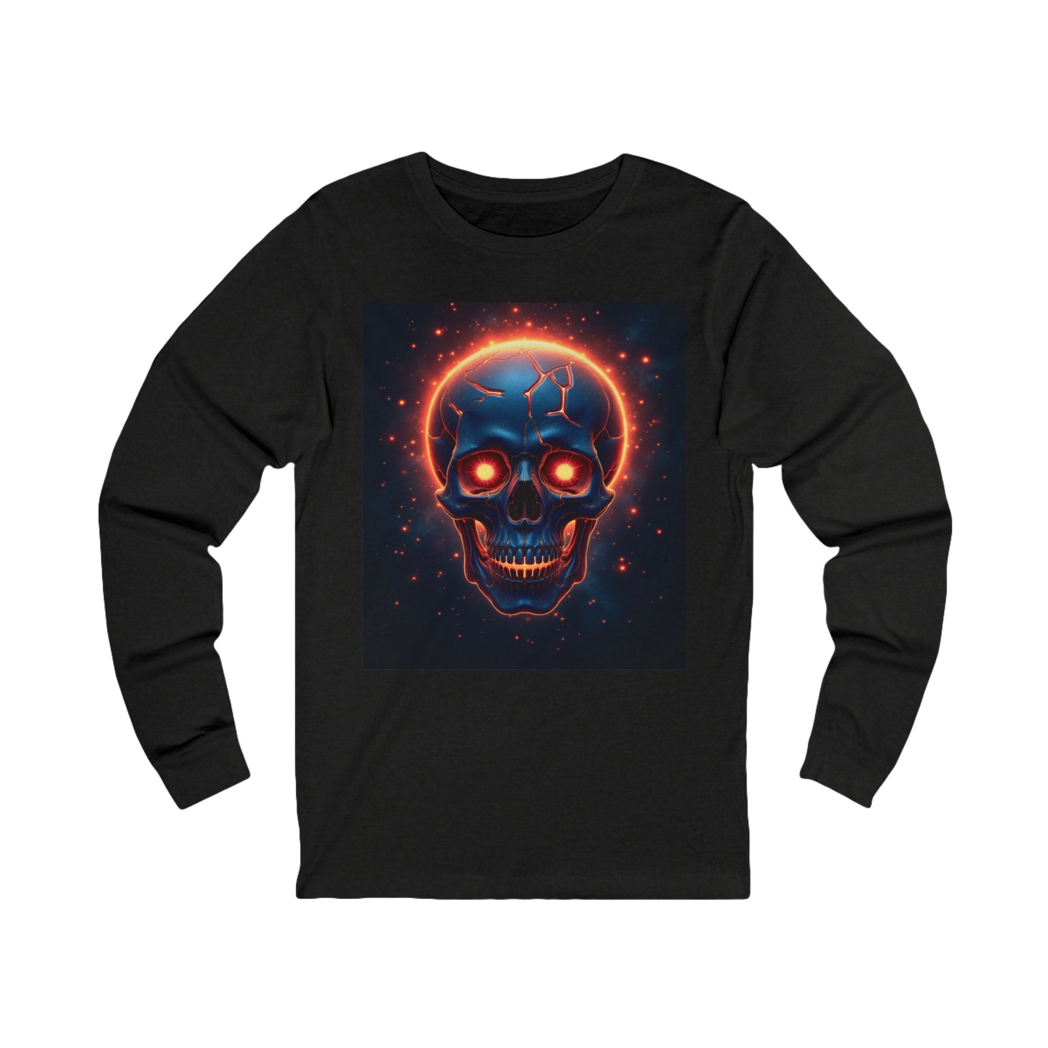 Fiery Neon Skull Long Sleeve Tee | Glowing Skull Artwork Tee