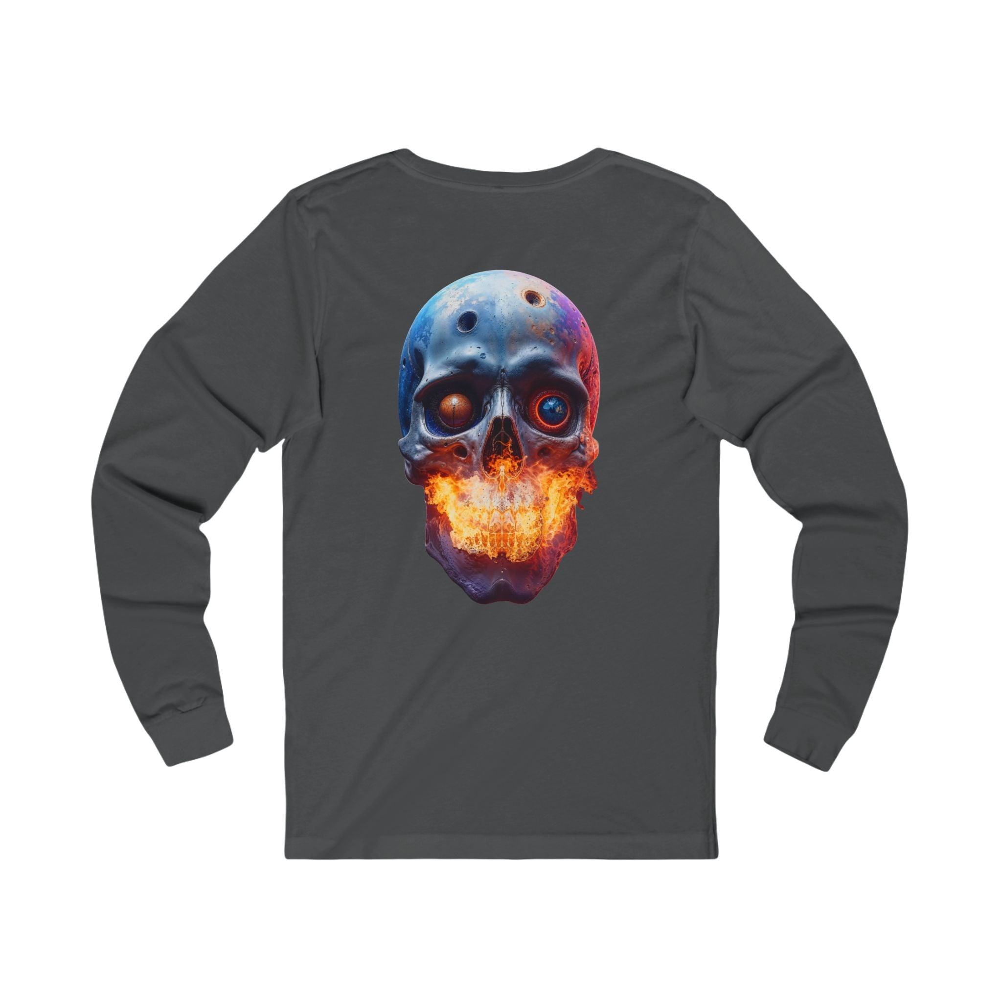 Fiery Neon Skull Long Sleeve Tee | Glowing Skull Artwork Tee