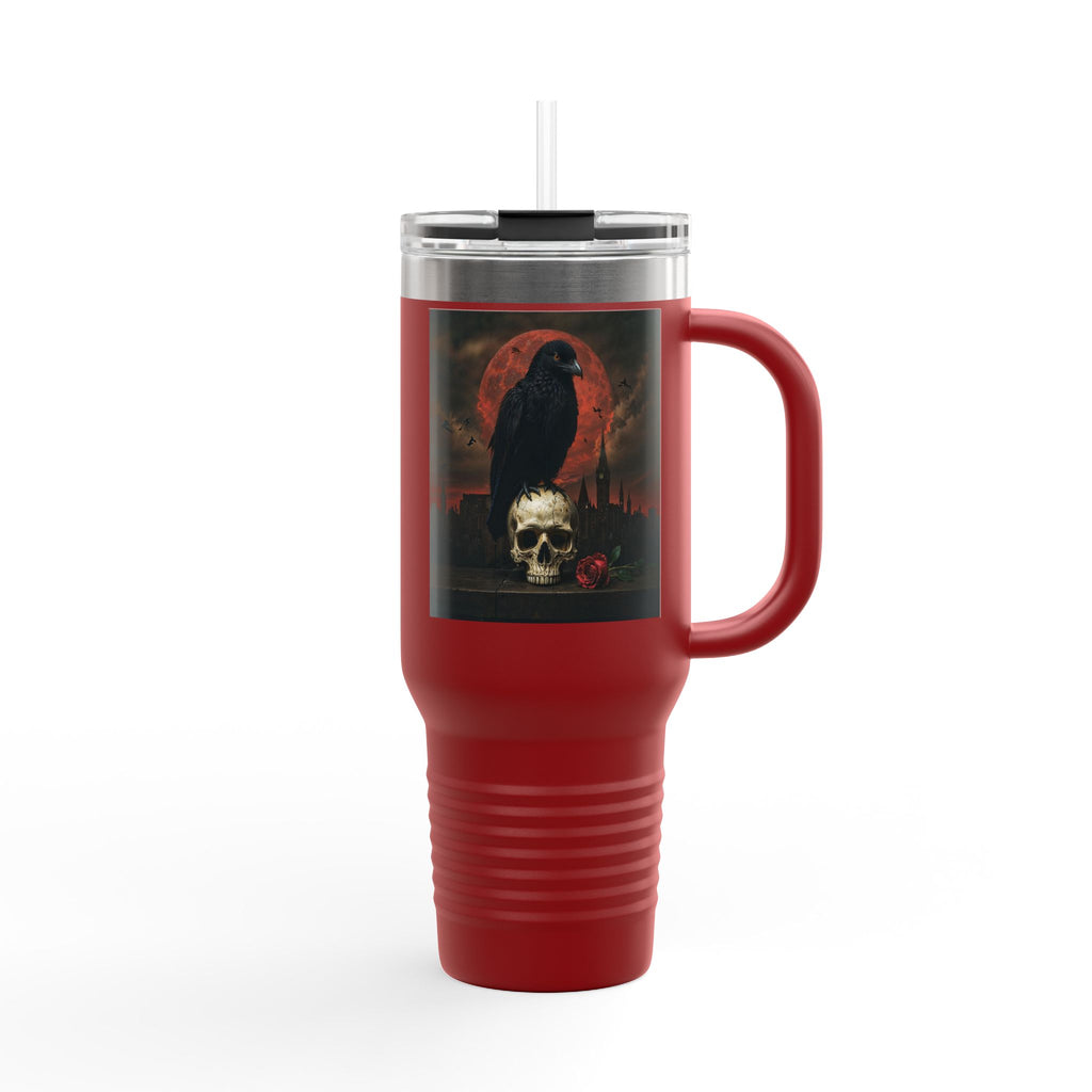 Raven on Skull with Blood Moon Insulated Travel Mug