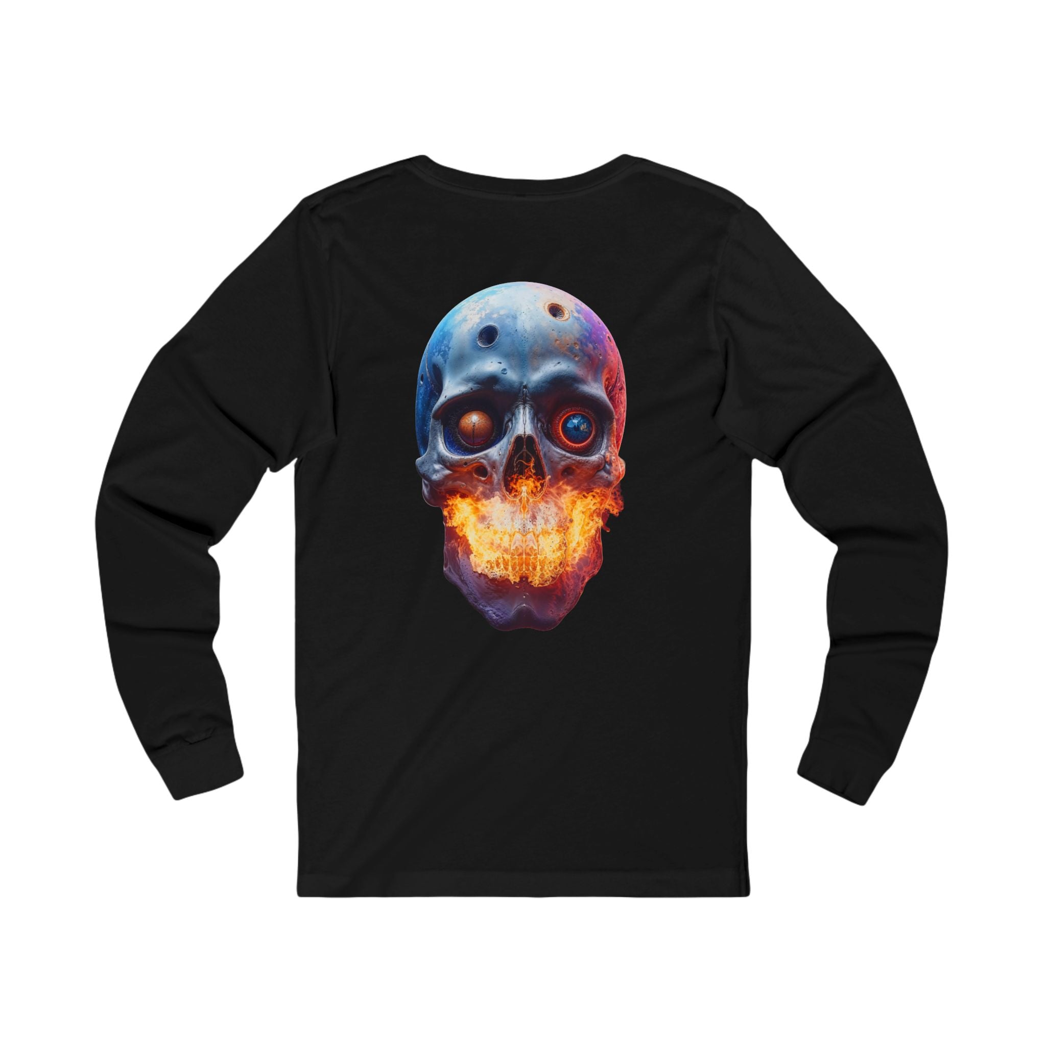 Fiery Neon Skull Long Sleeve Tee | Glowing Skull Artwork Tee