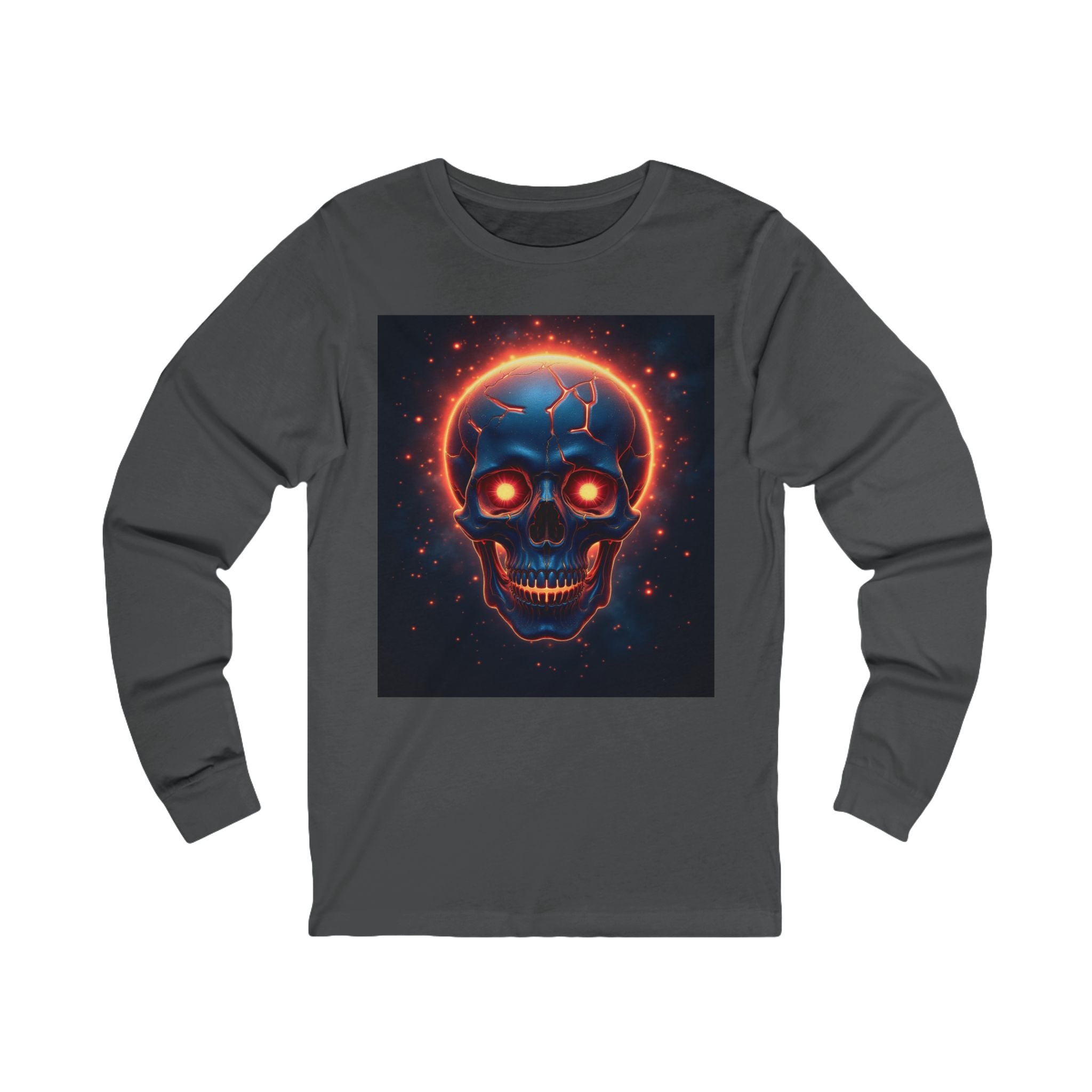 Fiery Neon Skull Long Sleeve Tee | Glowing Skull Artwork Tee