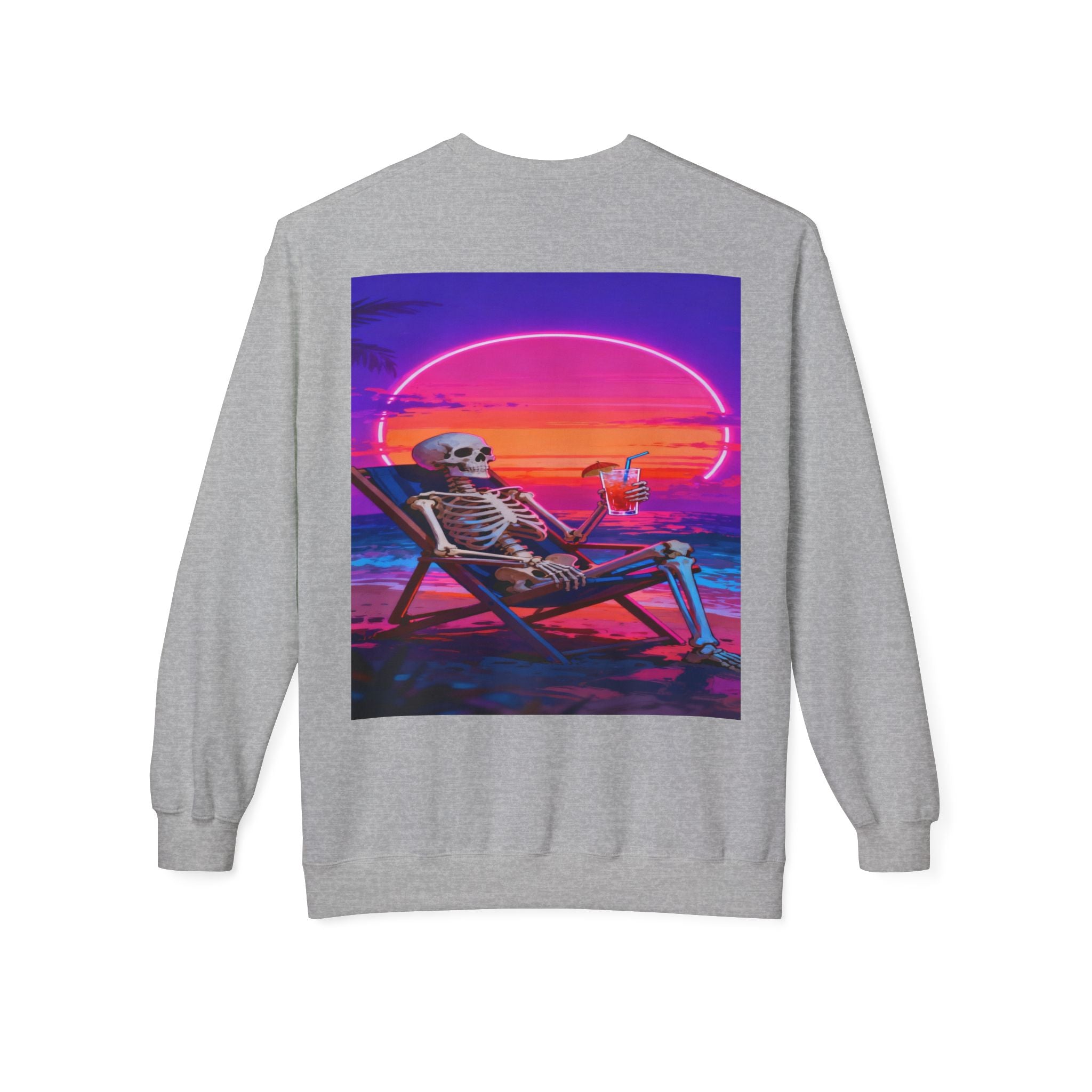 Retro Vaporwave Skeleton Beach Sweatshirt | Neon Sunset Aesthetic