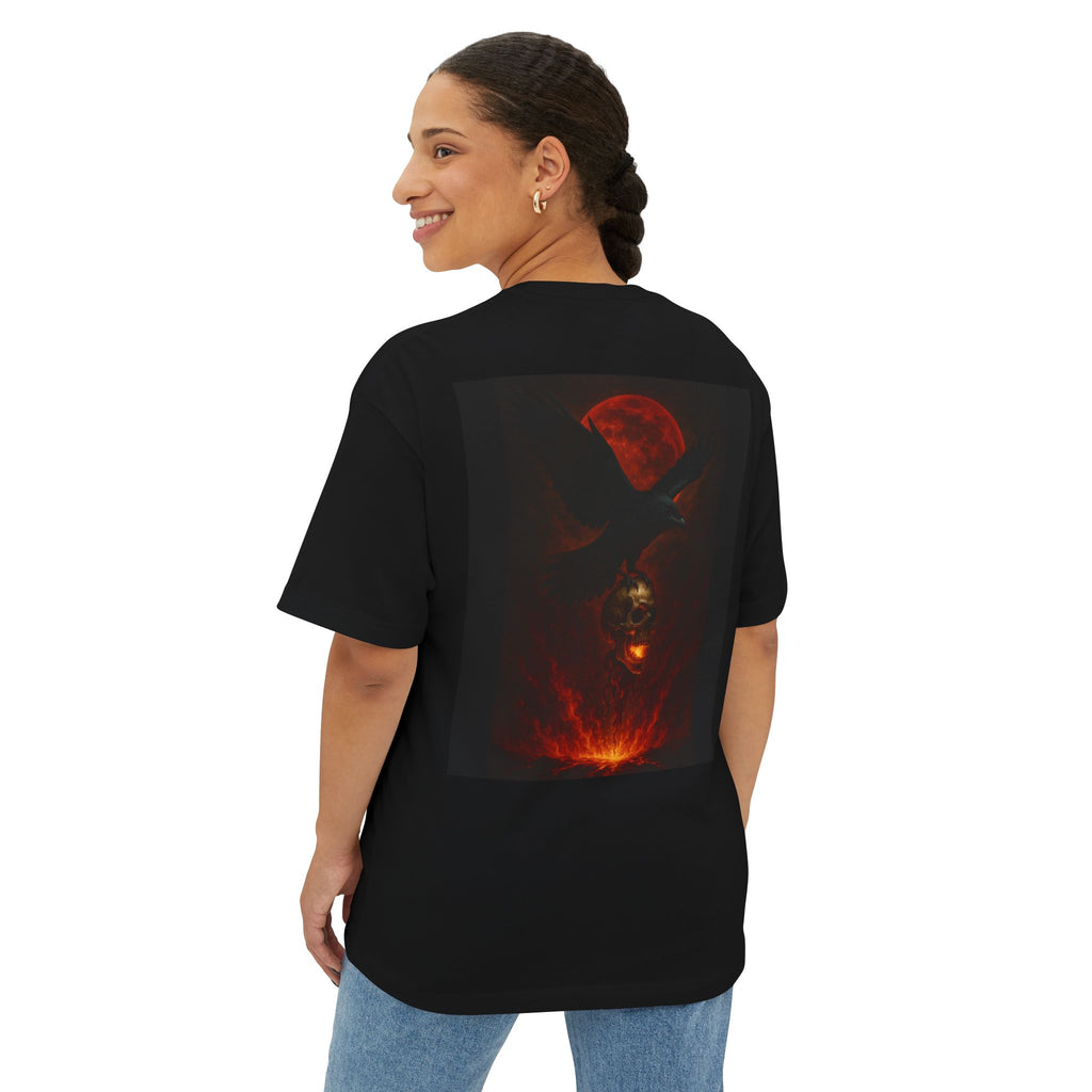 Raven Rising from Flames Skull Tee | Gothic Metal Fantasy