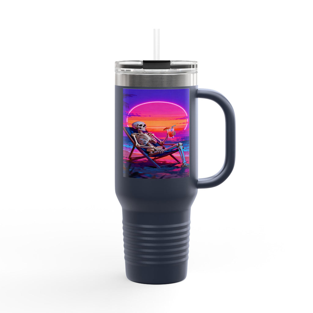 Retro Vaporwave Skeleton Sunset Insulated Travel Mug