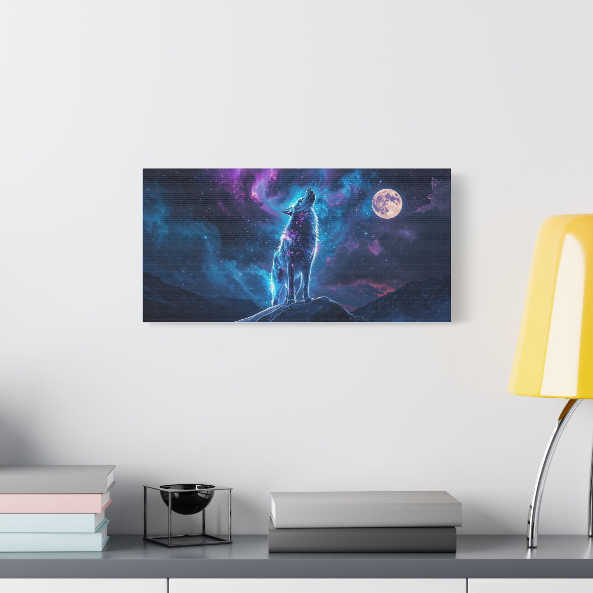 Galaxy Wolf Howling Satin Canvas