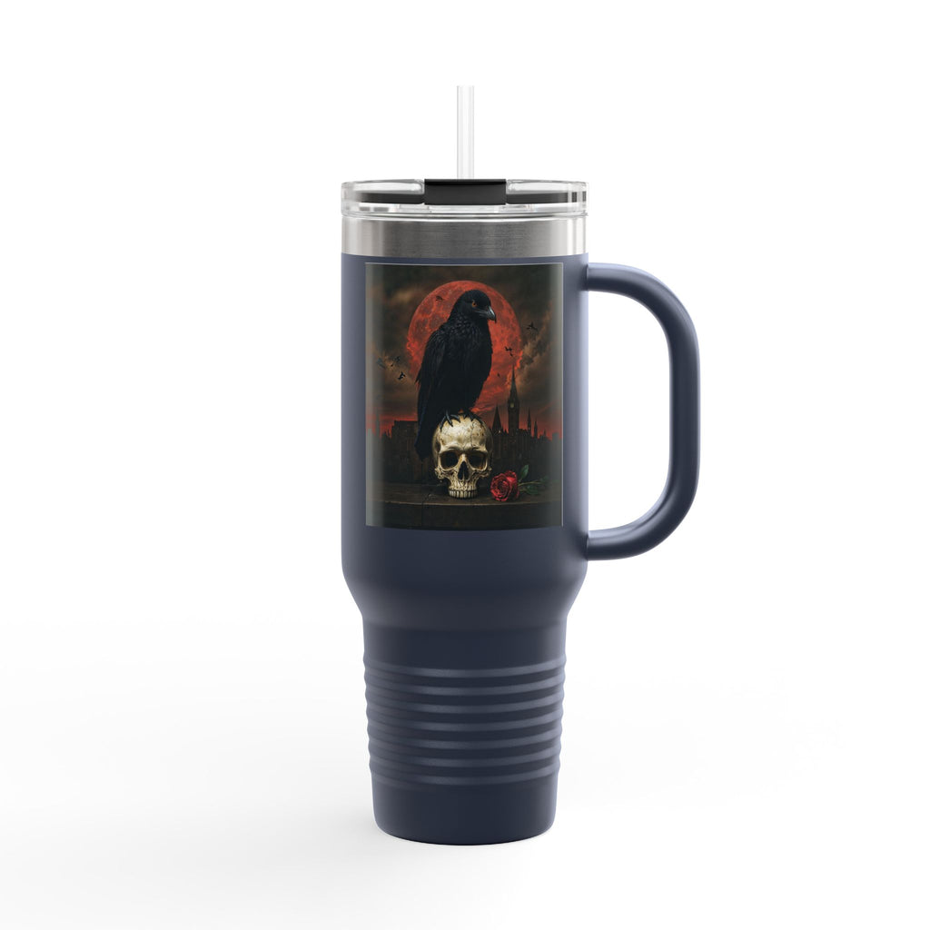 Raven on Skull with Blood Moon Insulated Travel Mug