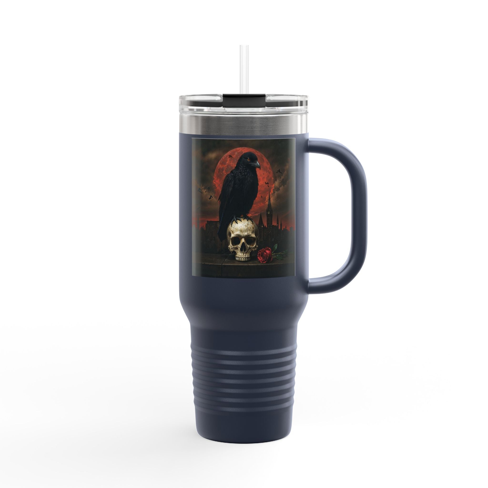 Raven on Skull with Blood Moon Insulated Travel Mug