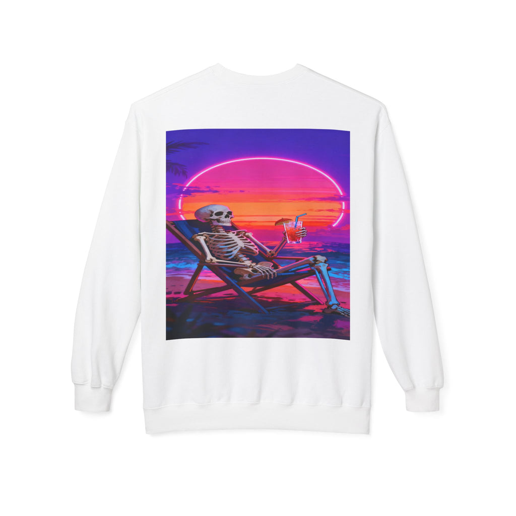 Retro Vaporwave Skeleton Beach Sweatshirt | Neon Sunset Aesthetic