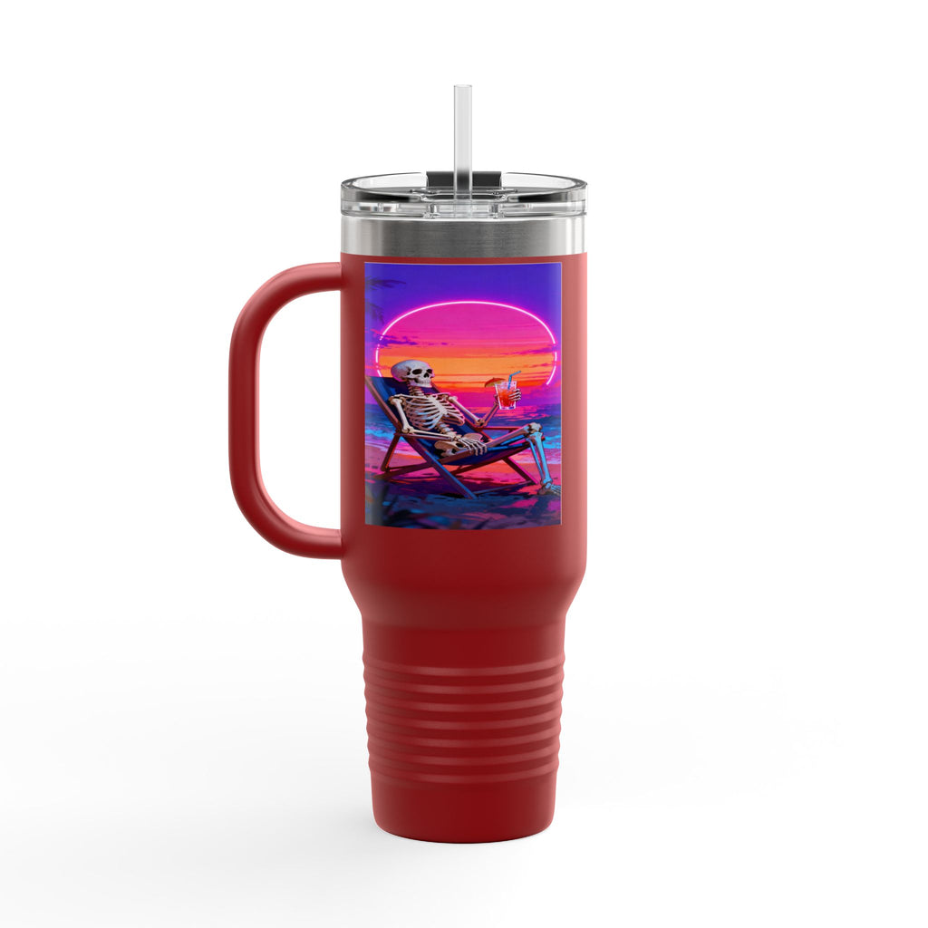 Retro Vaporwave Skeleton Sunset Insulated Travel Mug