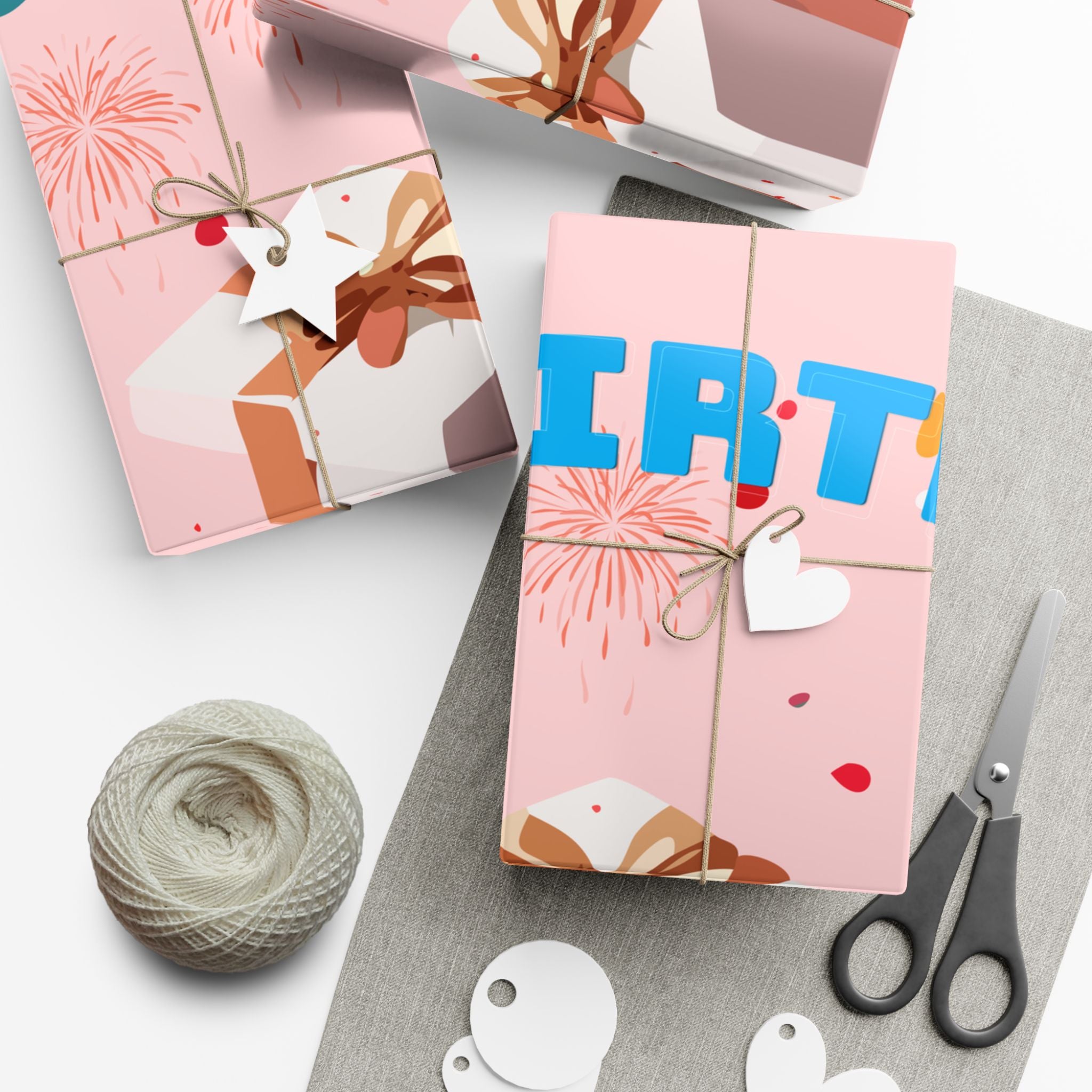 Pink Present Pattern  Gift Wrap Papers | Cute Wrapped Boxes Holiday Wrapping Paper Happy Birthday