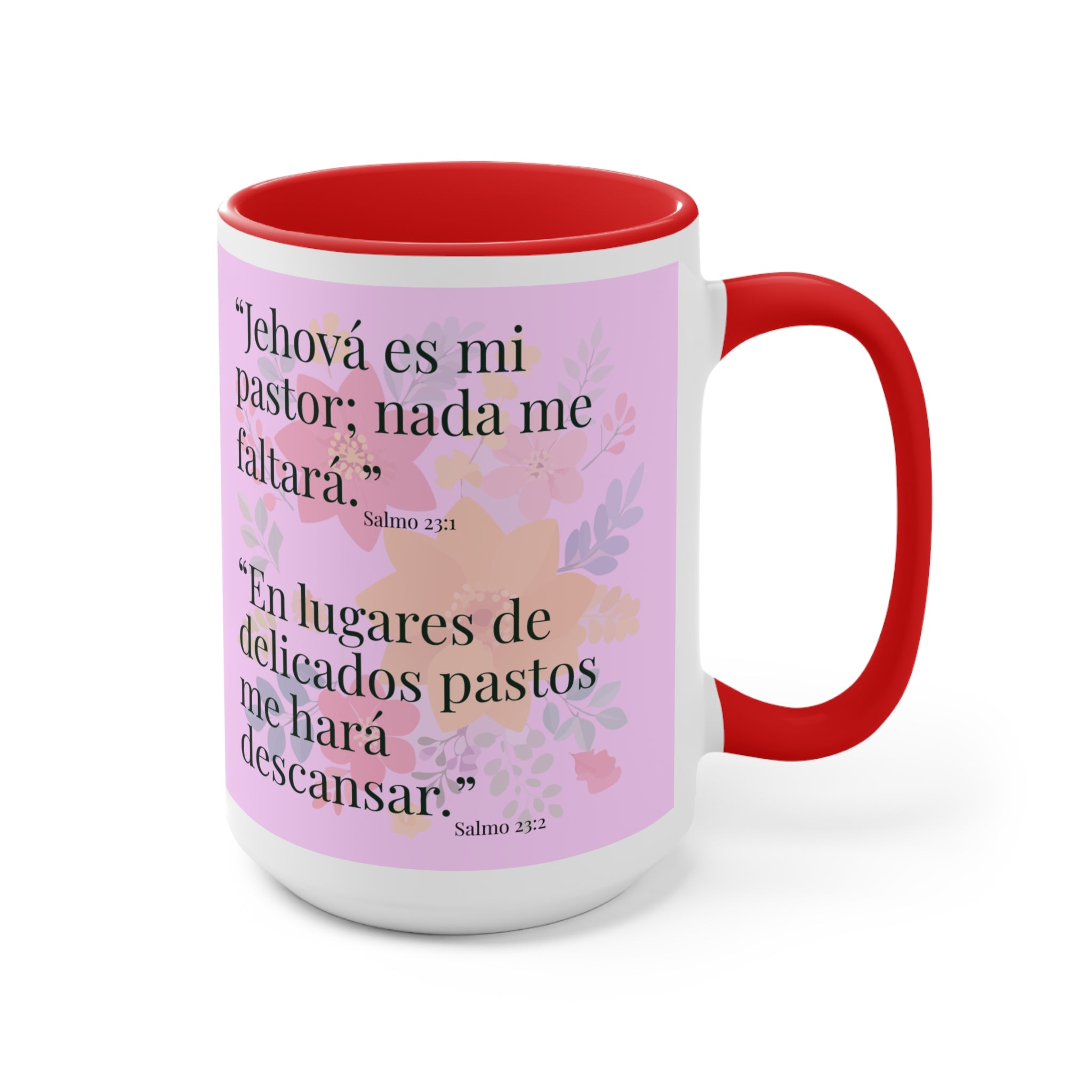 Lion Illustration Accent Mug | Bible Verse Spanish Text, Pink Interior