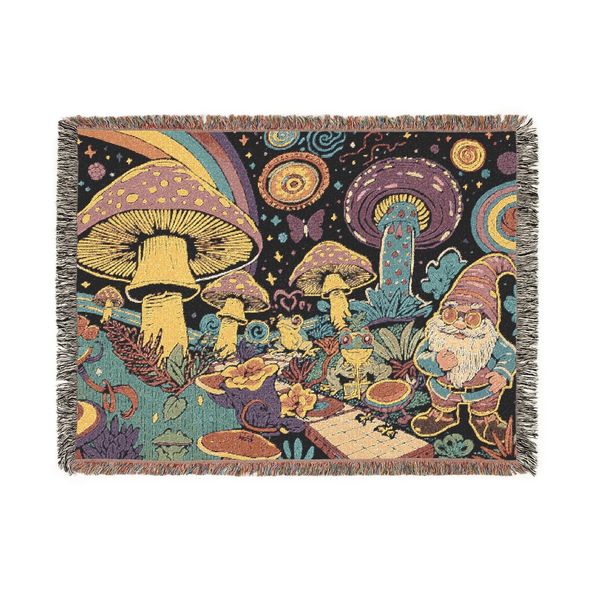 Psychedelic Mushroom Scene Woven Blanket | Tapestry Throw, Fantasy Fungi
