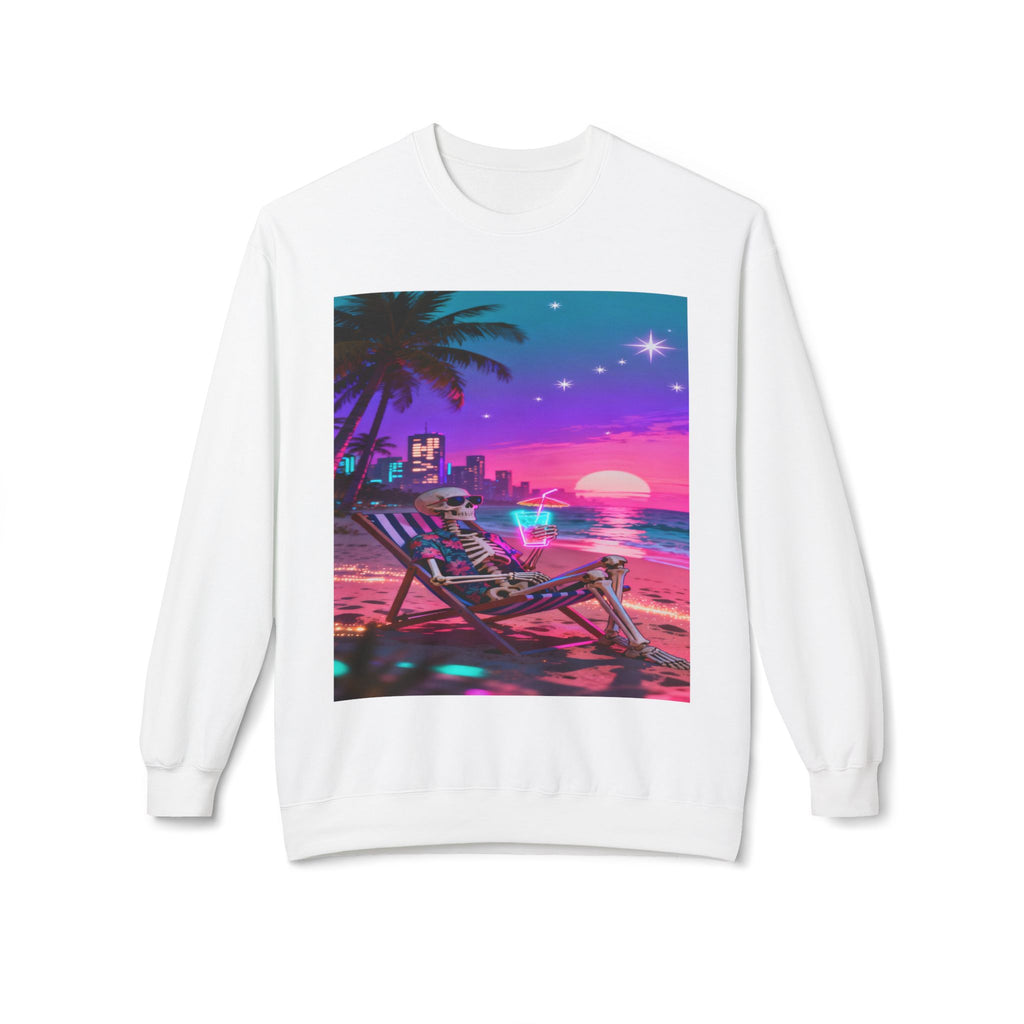 Retro Vaporwave Skeleton Beach Sweatshirt | Neon Sunset Aesthetic