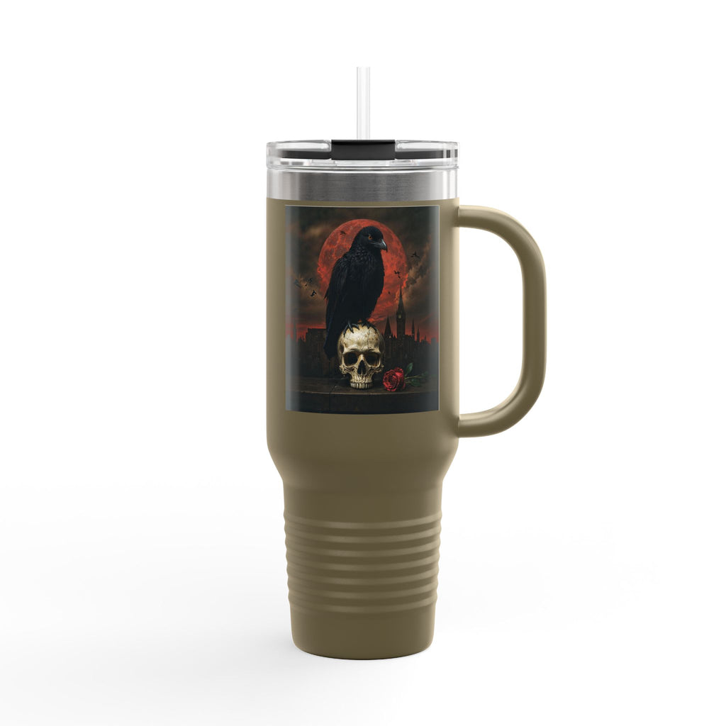 Raven on Skull with Blood Moon Insulated Travel Mug