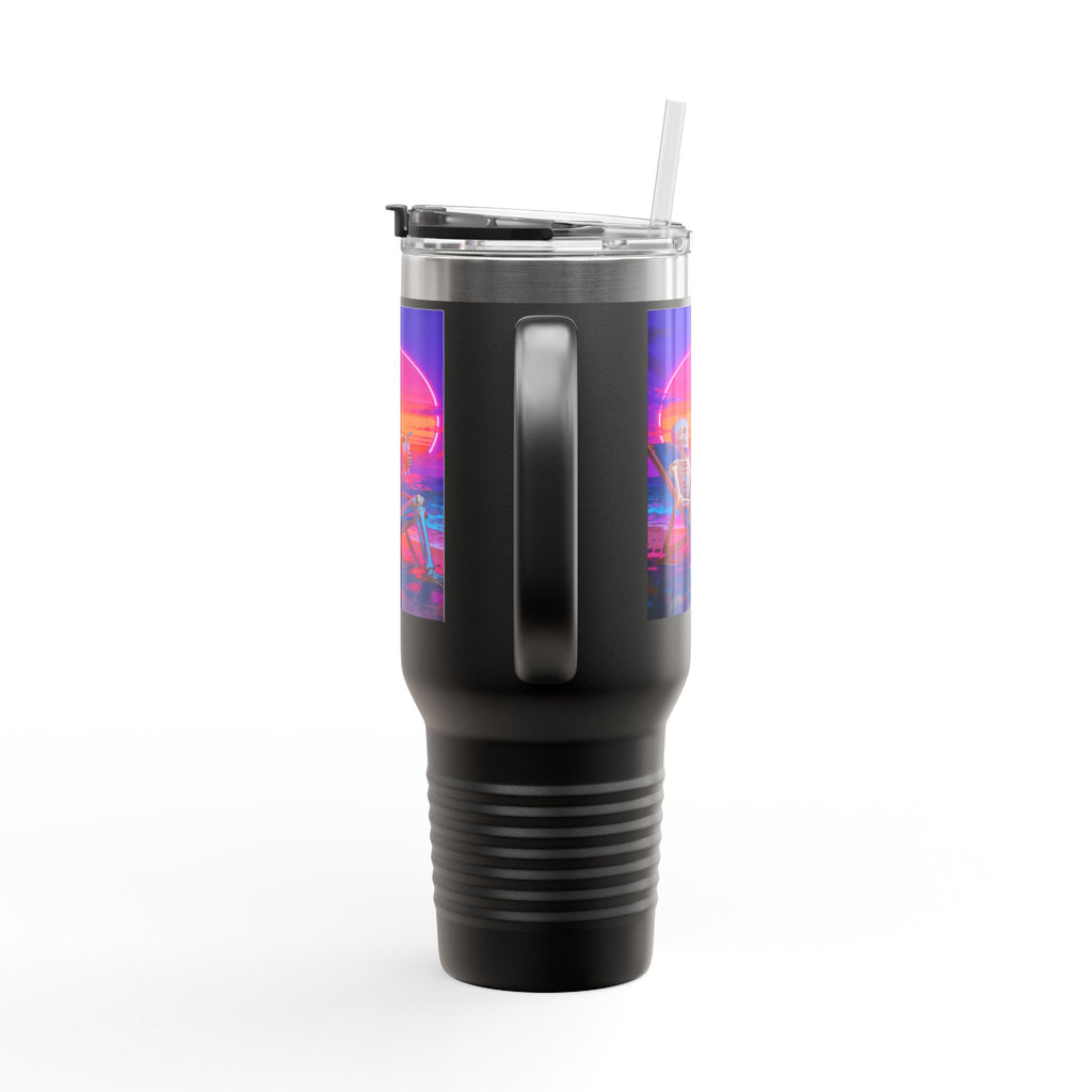 Retro Vaporwave Skeleton Sunset Insulated Travel Mug