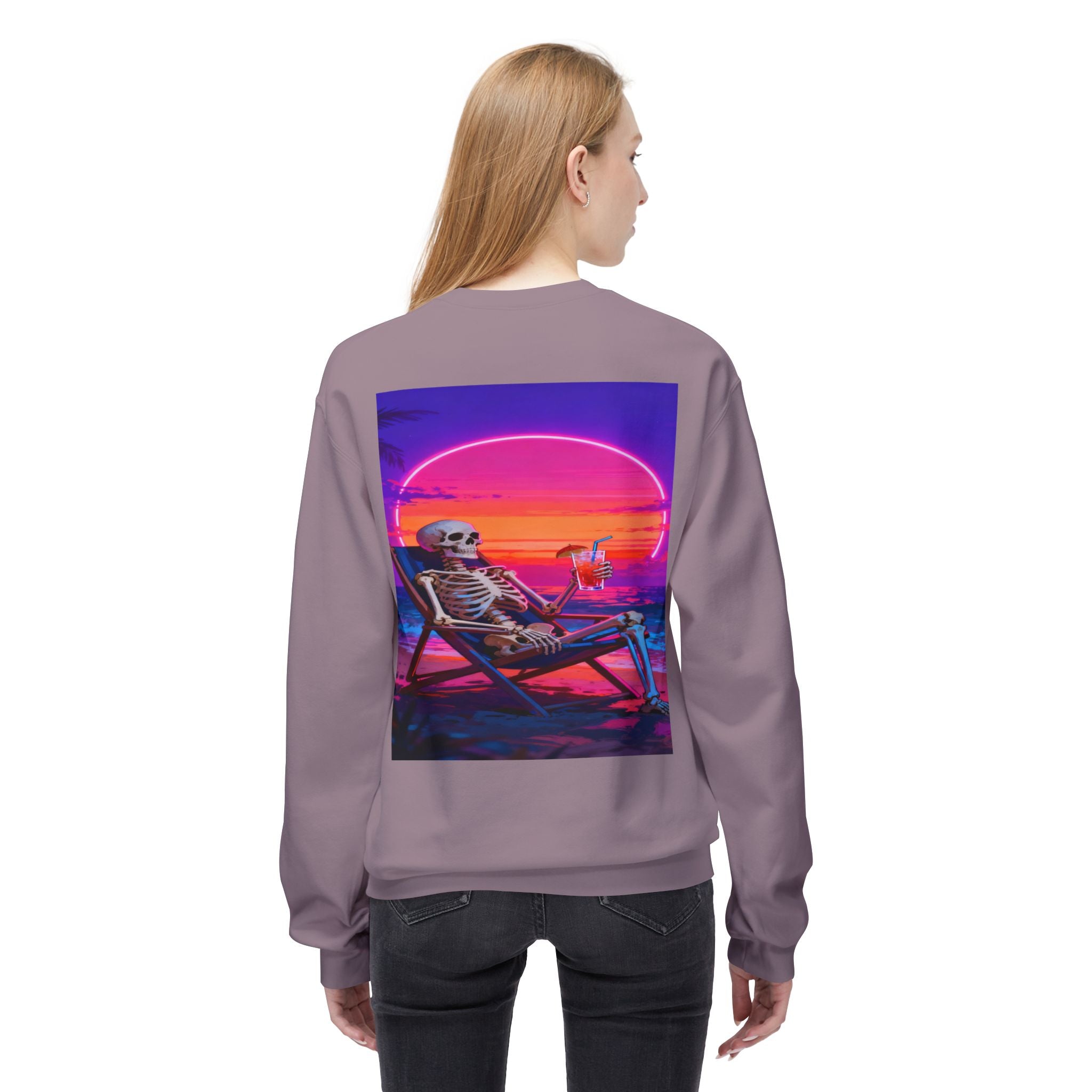 Retro Vaporwave Skeleton Beach Sweatshirt | Neon Sunset Aesthetic