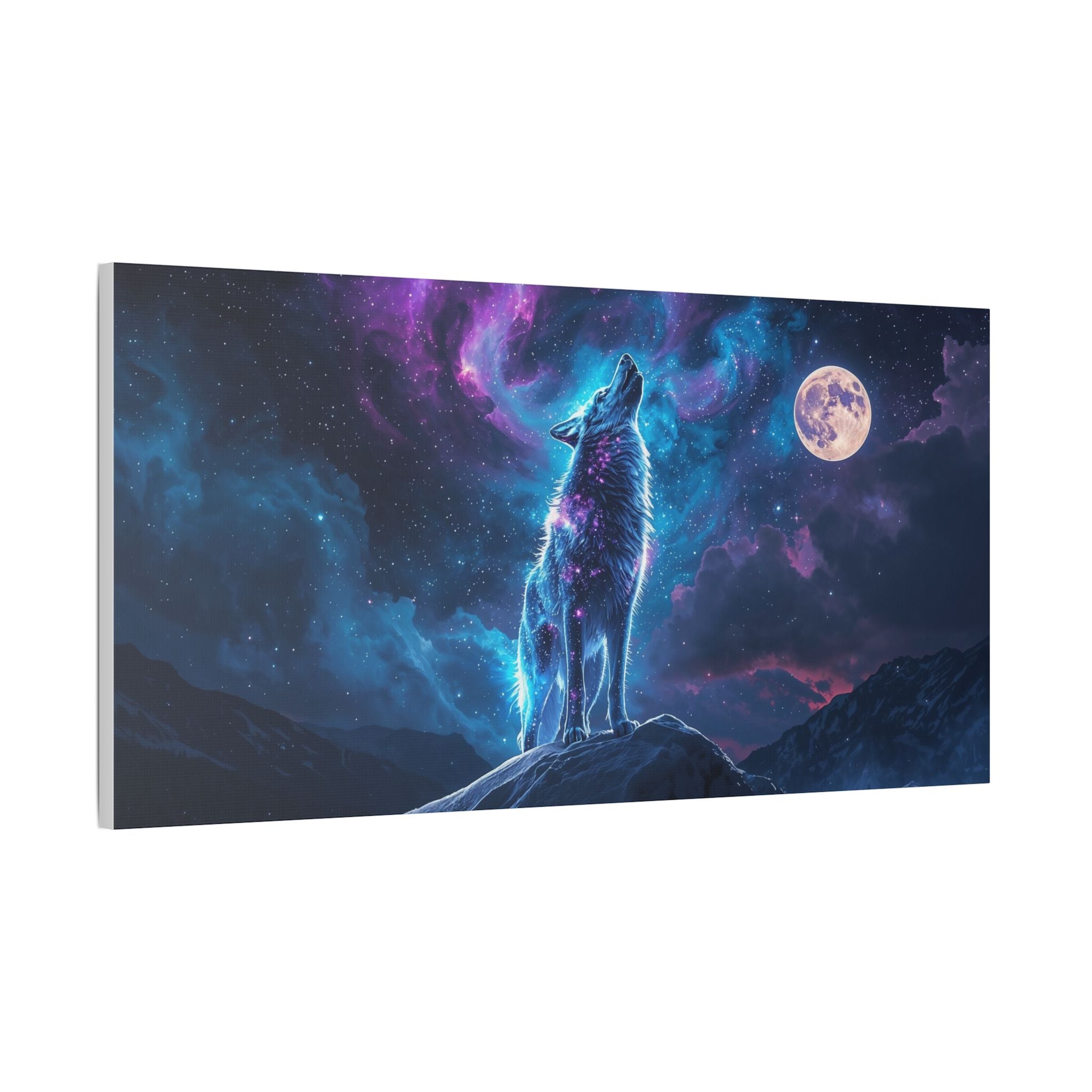 Galaxy Wolf Howling Satin Canvas